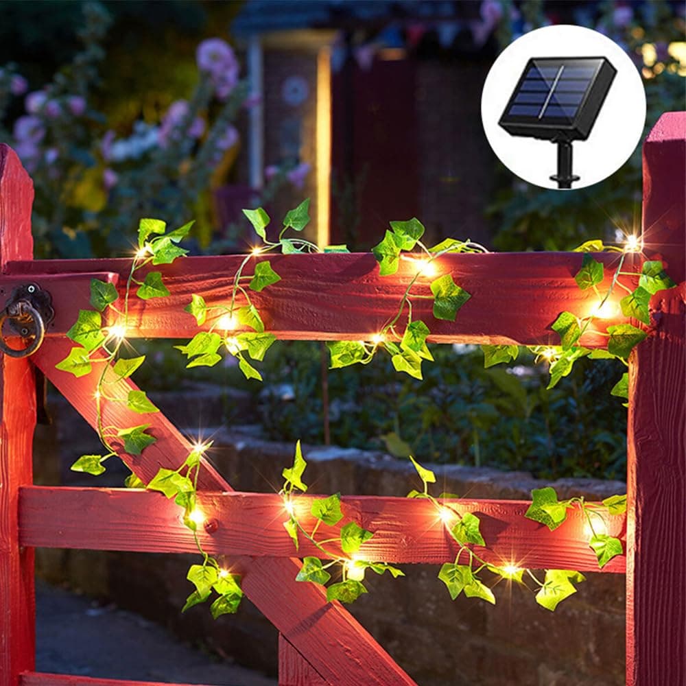Goodern 10M 100LED Solar Artificial Vine String Lights, 8 Modes, Waterproof Ivy Fairy Lights for Garden Decor, Wedding Party Decor