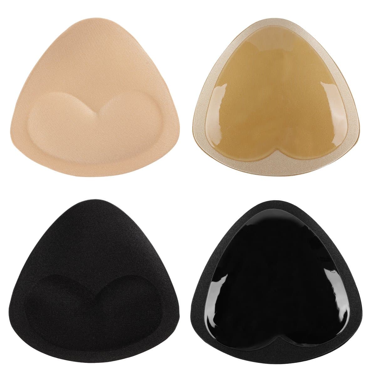 SERMICLESelf-Adhesive Bra Pads inserts, Removeable Silicone Triangle Push Up Pads With Massage 2 Pairs, Beige and Black, One fit all