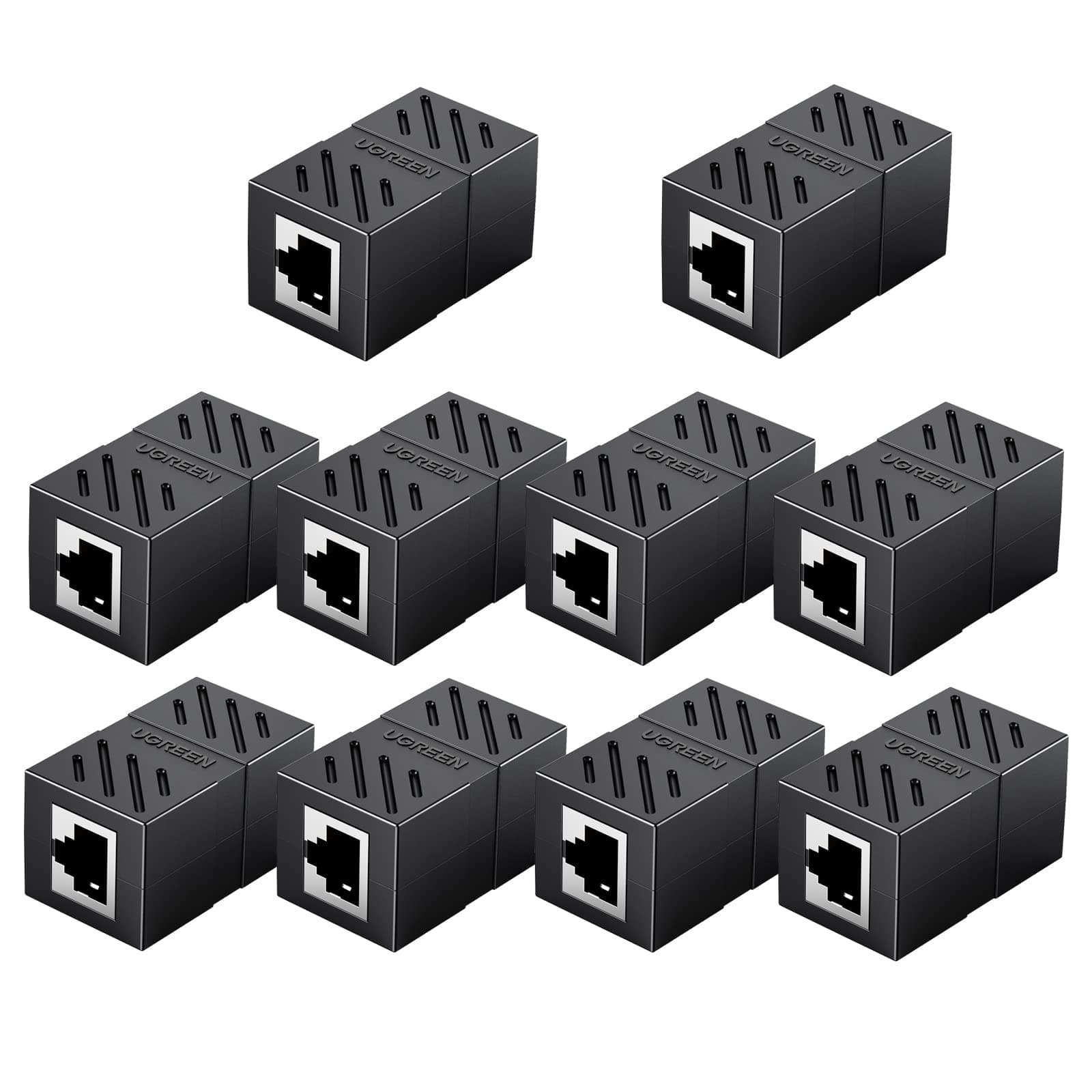 UGREEN RJ45 Coupler Ethernet Extender Connector 10 Pack Inline Coupler Cat7 Cat6 Cat5e Ethernet Cable Adapter Female to Female Black