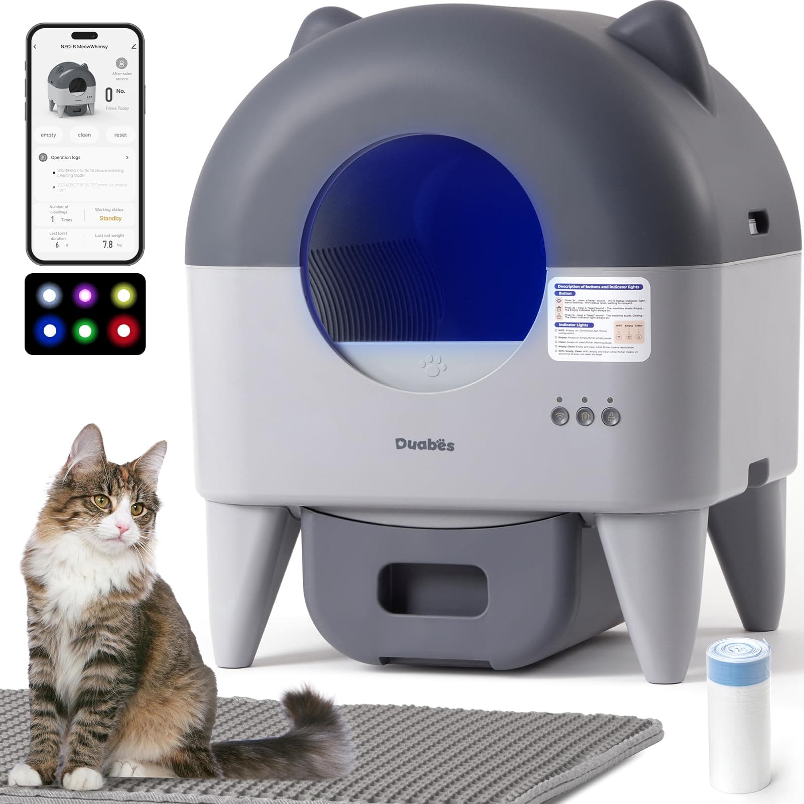 Self Cleaning Litter Box Automatic: Extra Large Self-Cleaning for Multiple Cats - APP-Controlled with Smart Sensors - Odor-Free - Safety Protection - Low Noise with Anti-Track Litter Mat