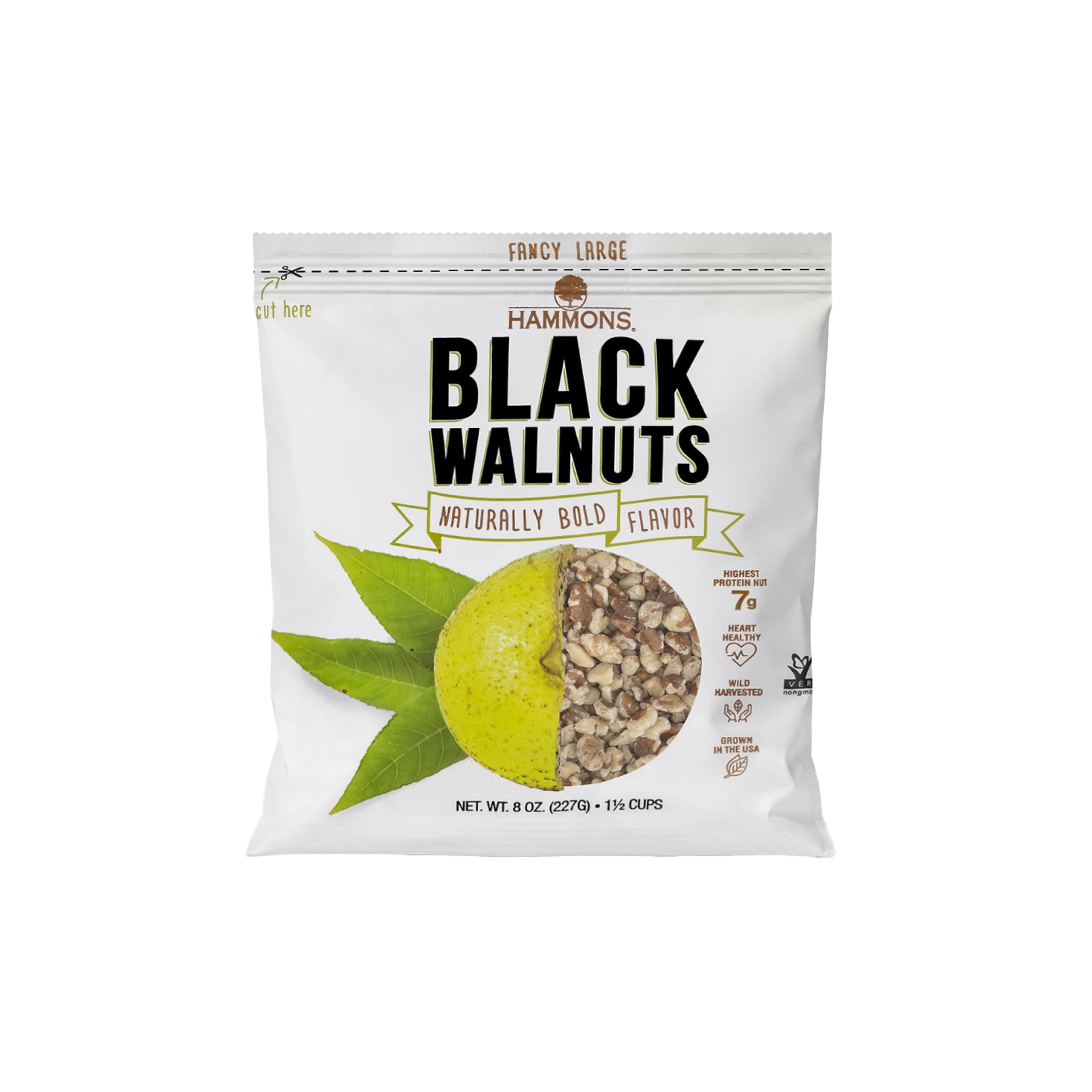 Hammons Fancy Large Black Walnuts - Wild Harvested - Non-GMO - Gluten-Free - High Protein - Keto Snack - Nuts for Cooking and Baking - 8oz