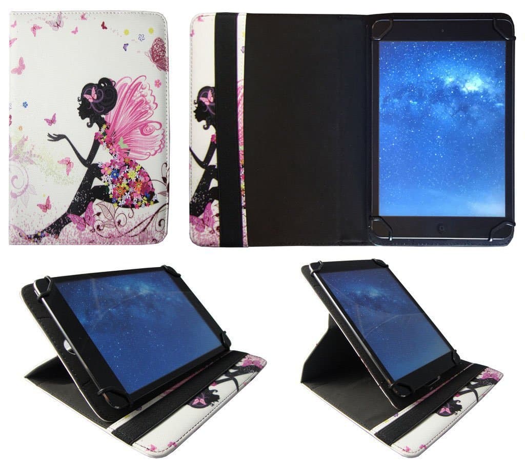 Sweet Tech BTC Flame + / Flame Plus Quad Core 7 inch Tablet Floral Butterfly Girl Universal 360 Degree Rotating PU Leather Wallet Case Cover Folio (7-8 inch)