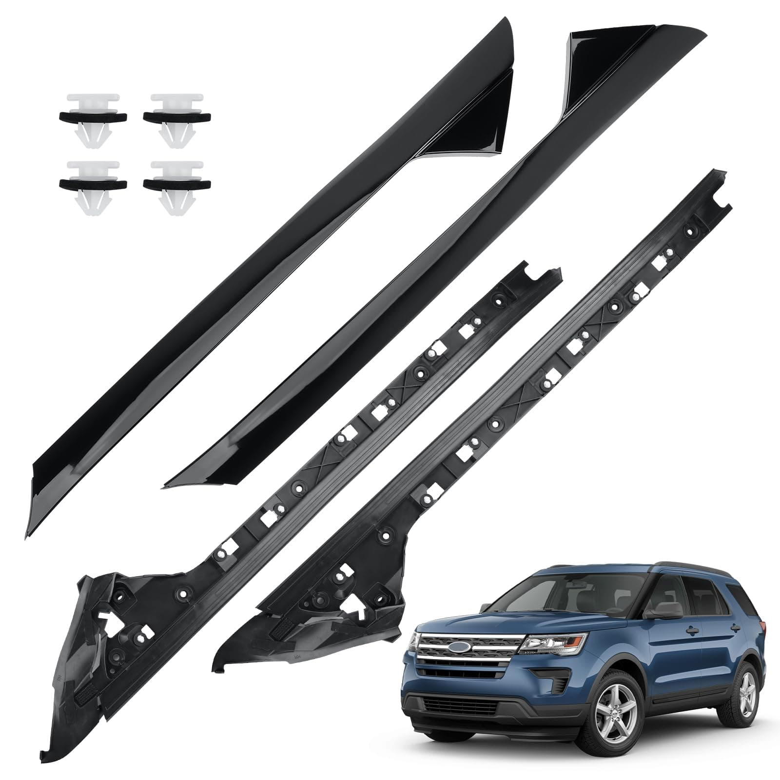 4 PCS Windshield A-Pillar Trim Molding Set Compatible with Ford Explorer 2011-2019,Driver &Passenger Side,Outer & Inner Trim Kit BB5Z-7803145-AA,BB5Z-7803145-BA,BB5Z-7803136-BA,BB5Z-7803144-AA