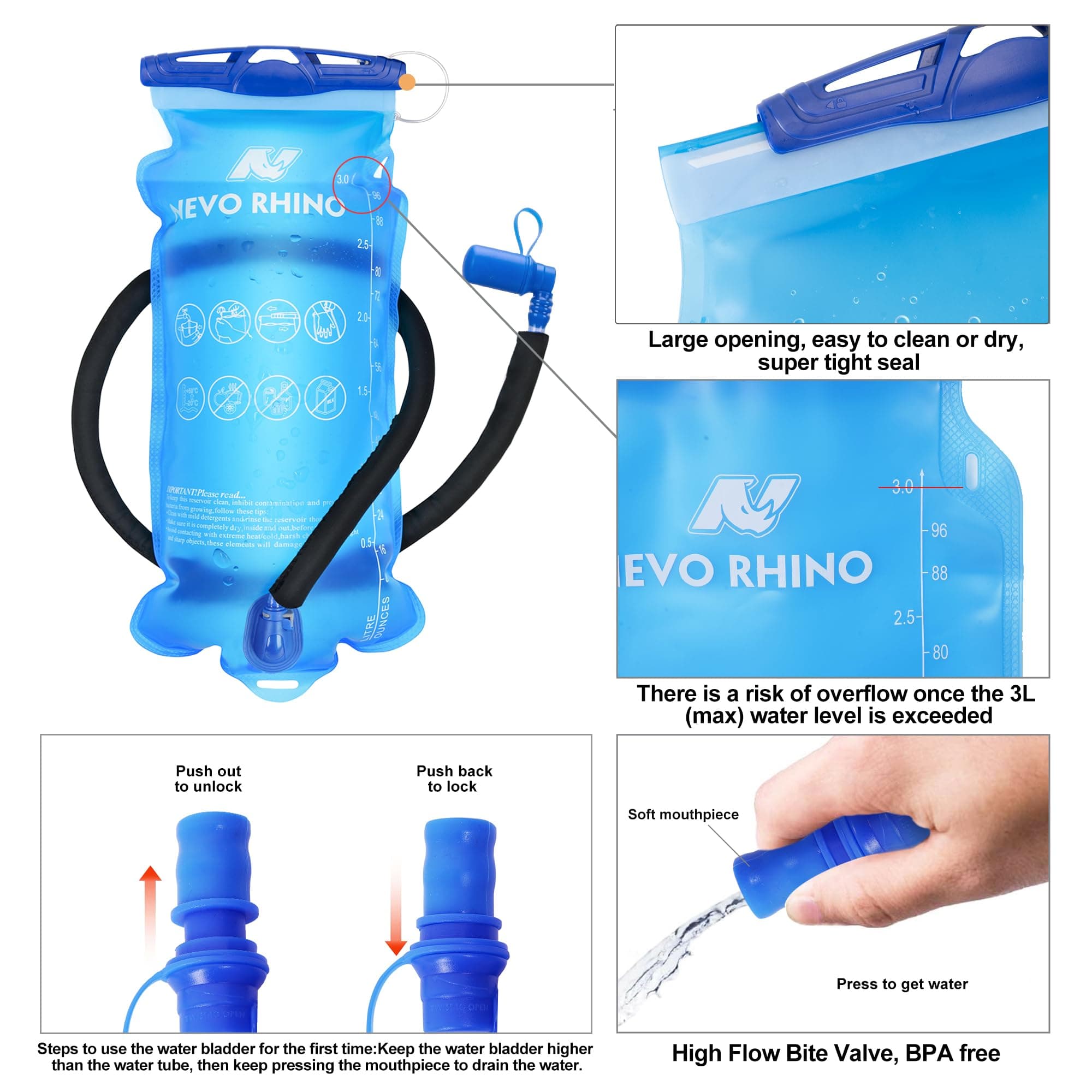 N NEVO RHINO Hydration Backpack, Hydration Pack Hydropack, Water Backpack Insulated Hiking Backpack with 3L Water Bladder for Hiking