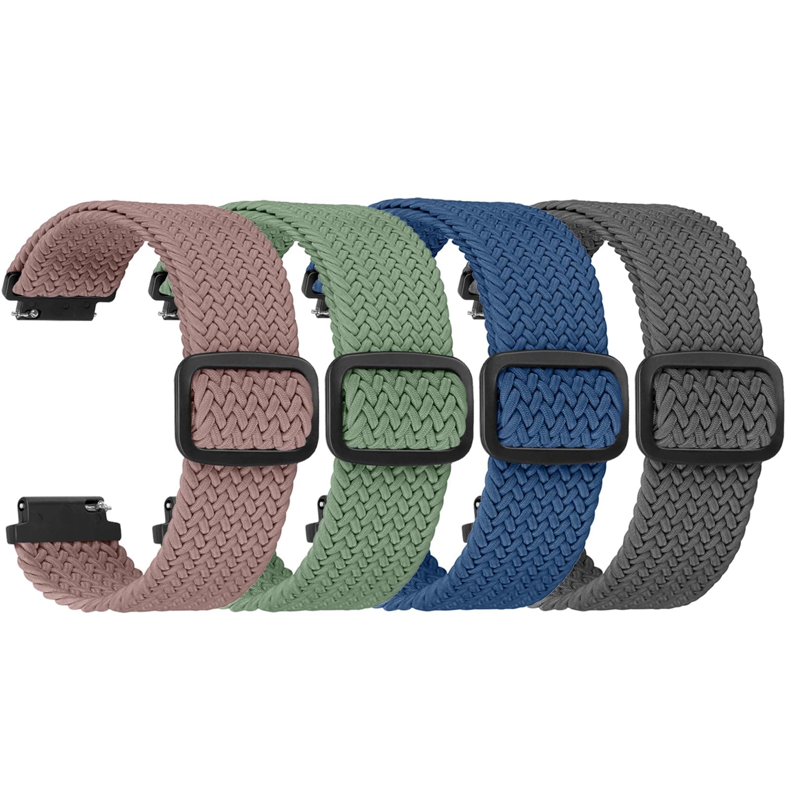 4 Pack Braided Stretchy Adjustable Straps 16mm 18mm Quick Release for Women Men,Sport Elastic Nylon Cloth Wristbands Band Width 16mm 18mm