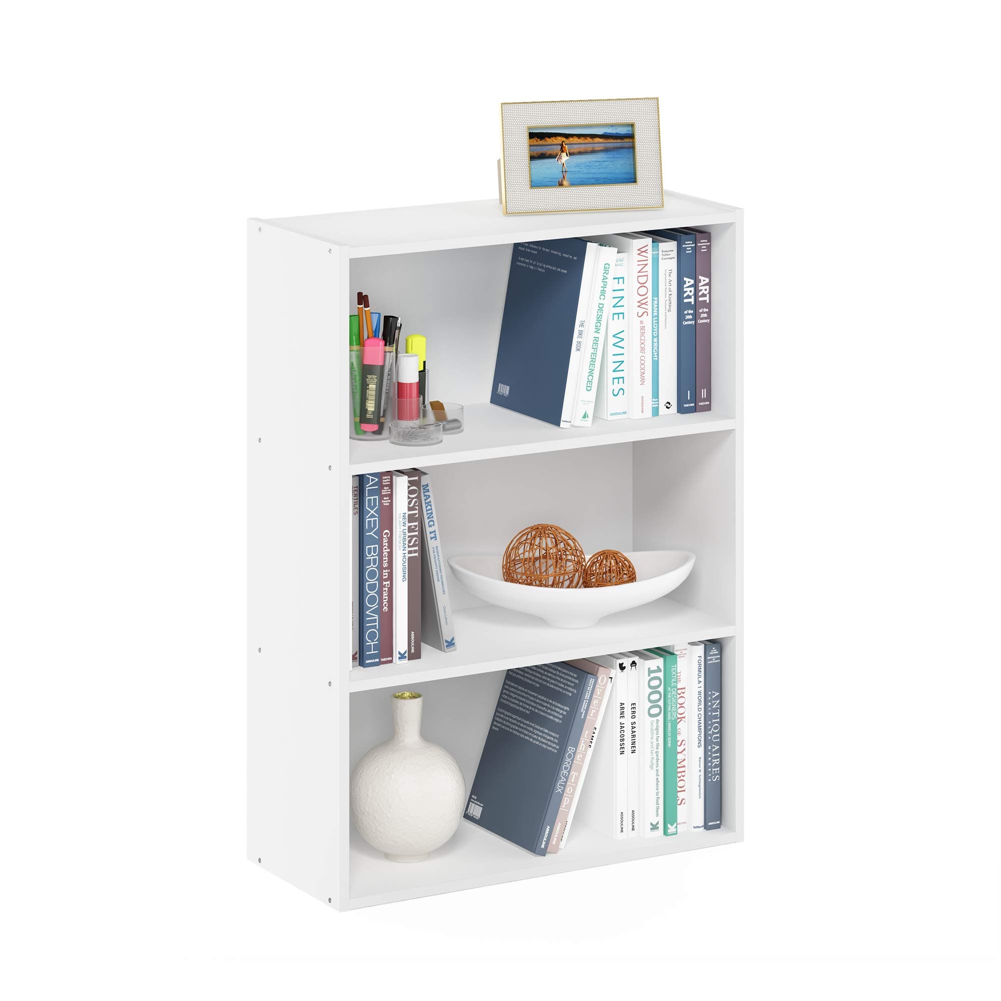 Pasir 3-Tier Open Shelf Bookcase, Plain White