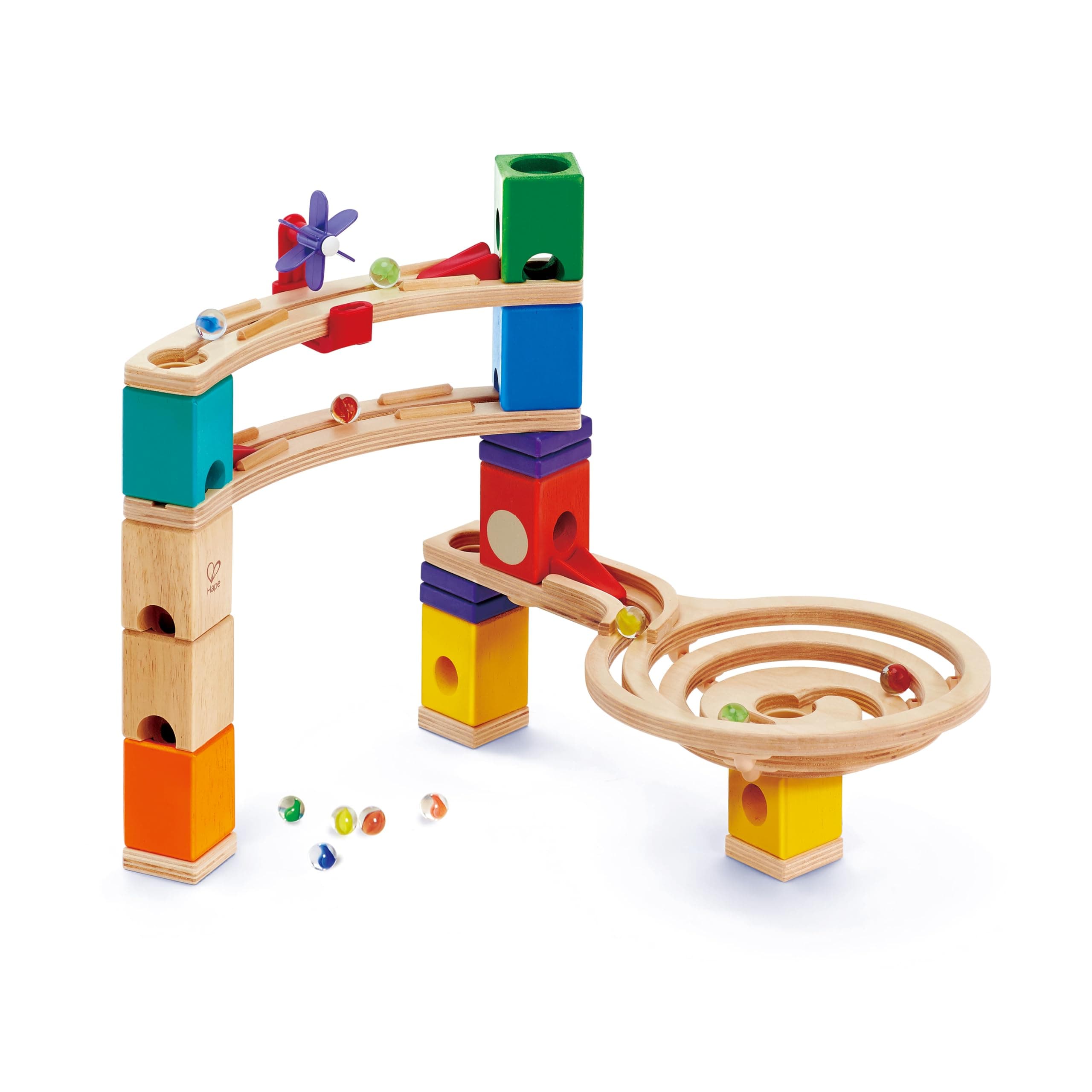 Hape Quadrilla Race to Finish Wooden Blocks with Marble Run Play