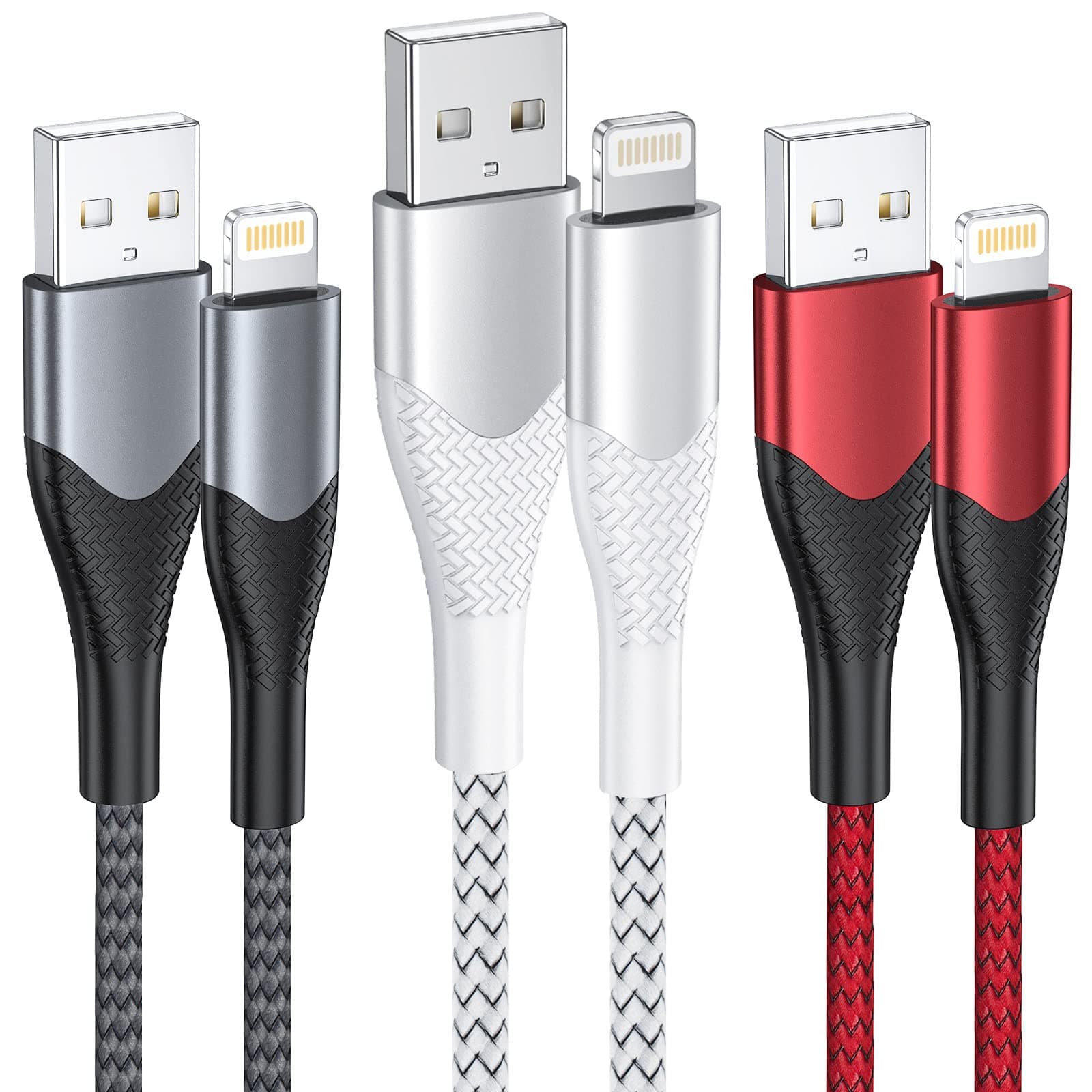 iPhone Charger Cable, 3Pack 1M Fast Charging Cables MFi Certified Lightning Cable Braided USB iPhone Charger Cord for iPhone 14 13 12 11 Pro Max 12 mini XR XS 8 7 Plus 6s 6 SE,iPad