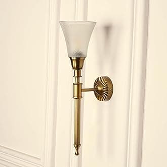 Divine Trends Antique Brass Finish Corrugated Wall Lamp with Frost Hammered Glass for Living Room, Bedroom, Home Decoration Wall Light Pack of 1