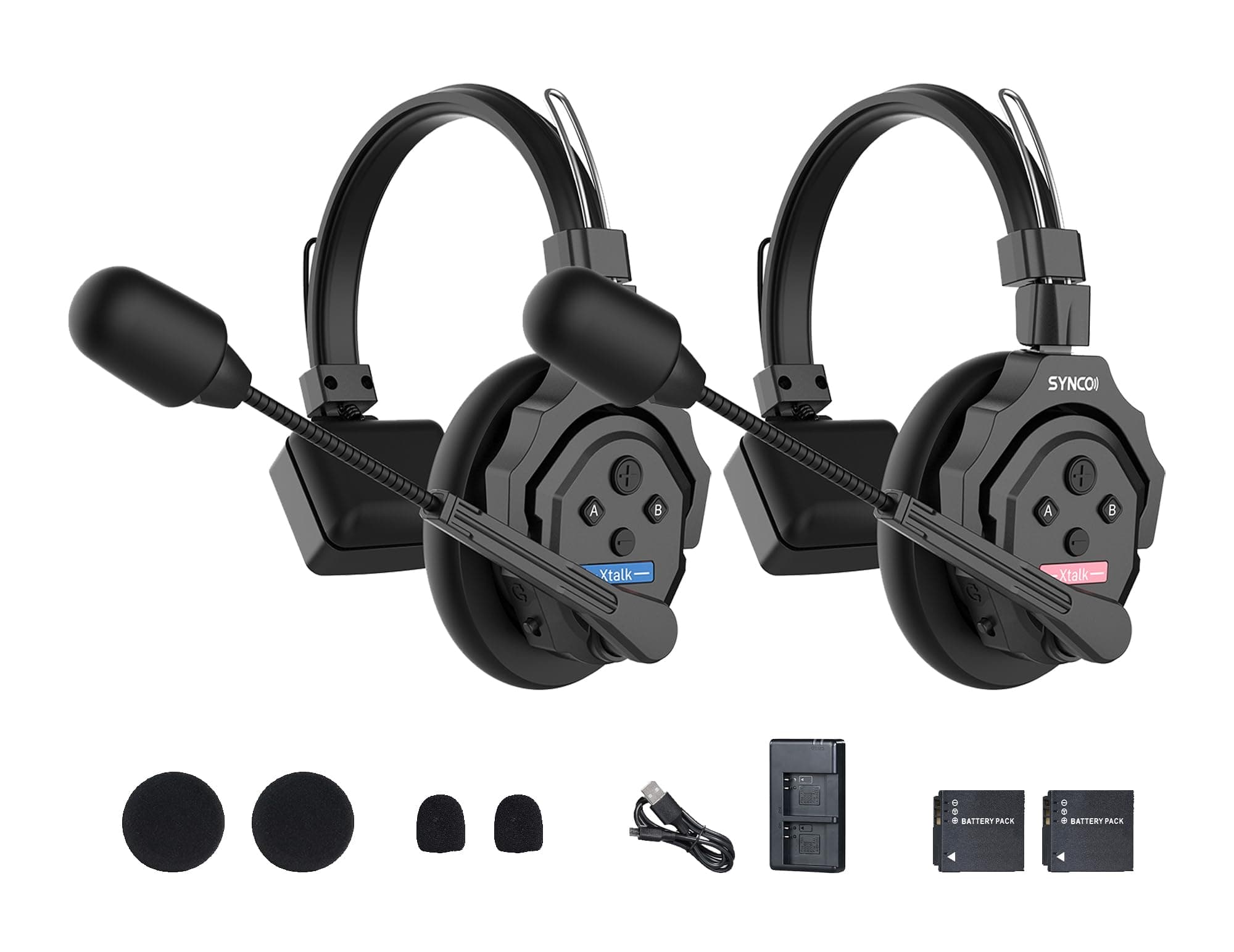 XTalk X2 2.4GHz Wireless Headset with Microphone Intercom System Random Master Device Design for Movie Shoot Live Show Stage Performance (2PCS)
