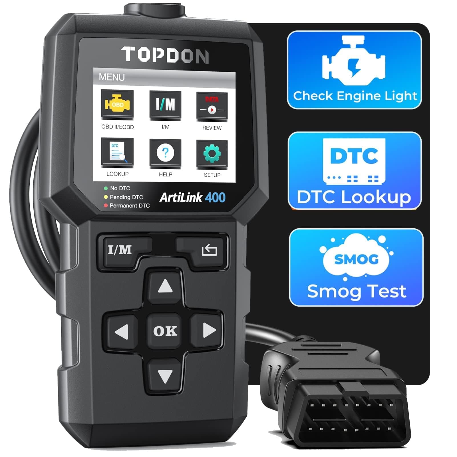 AL400 OBD2 Diagnostic Tool 10 OBD2 Functions Check Engine Light Smog Emission Test O2 Sensor Test EVAP Lifetime Free Updates