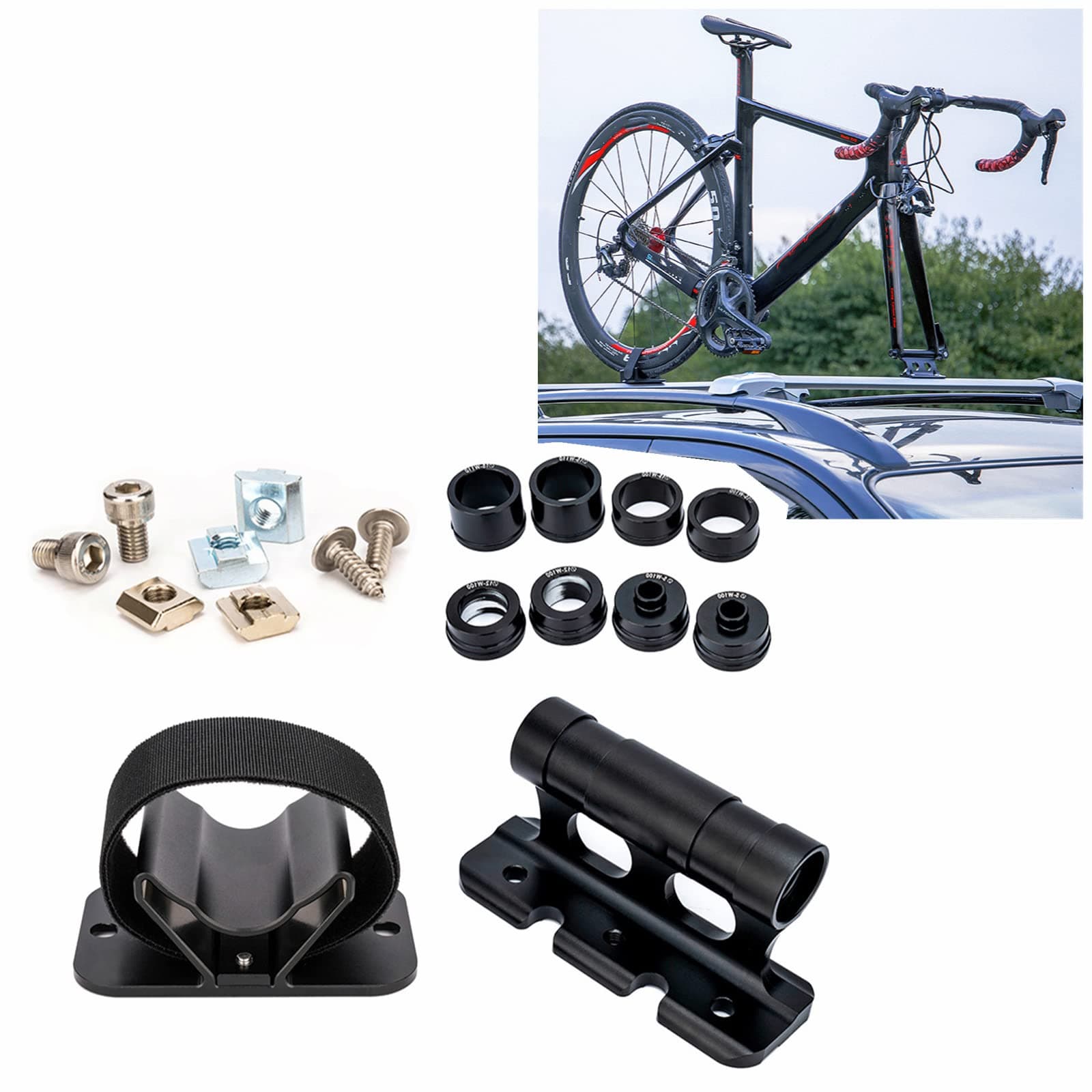 Bike Fork Mount, Parking Rack with Front Fork Bracket and Rear Wheel Mount Complete Set, Bike Car Roof Rack Carrier, Quick Release Thru Axle Fitments, Bike Block Mount for Travel Transporting Bicycle