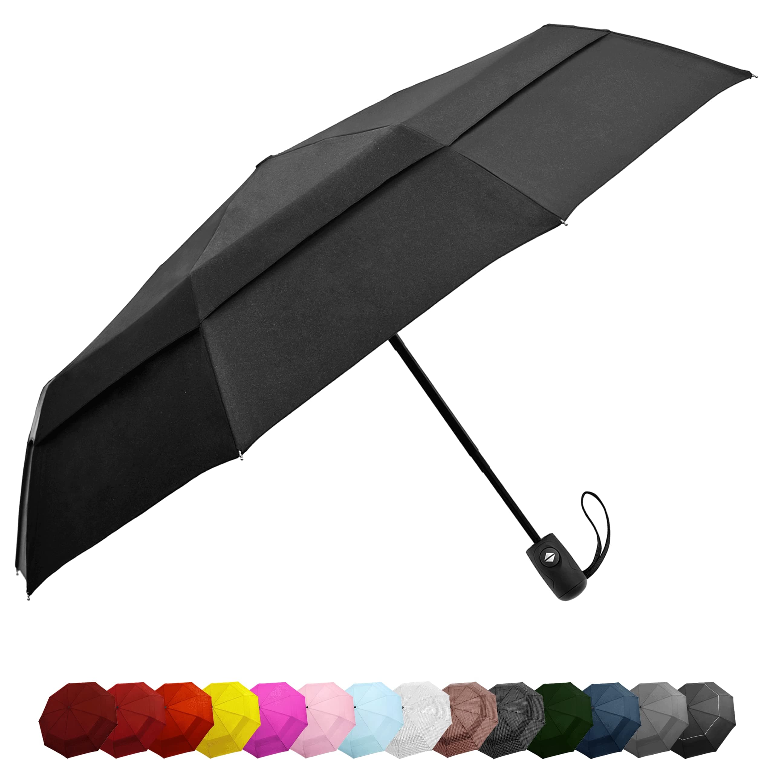 Compact Travel Umbrella w/Windproof Double Canopy Construction - Auto Open Close Button for One Handed Operation - Sturdy Portable and Lightweight for Easy Carry