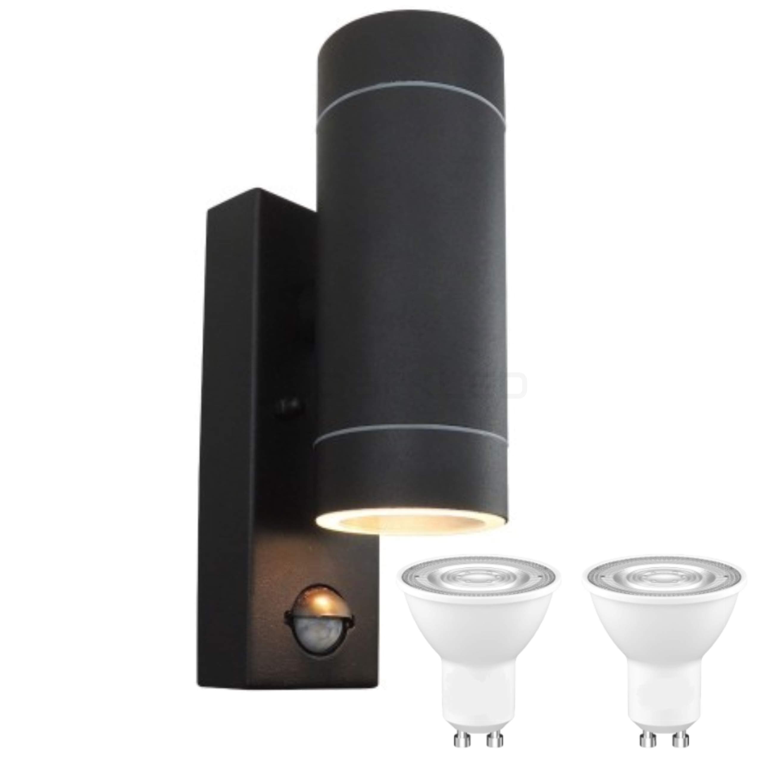 Up Down Wall Light with PIR Sensor by sparkLED™ | Including Light Bulbs | Black (Lamp Colour: Warm White)
