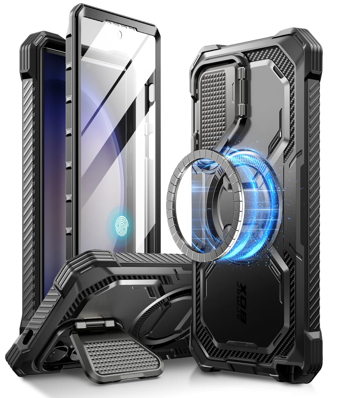 TPU Armorbox Basic Case for Samsung Galaxy S24 Ultra Case Magsafe with Camera Cover Stand[Support Wireless Charger] 360 Full-Body Case with Screen Protector & Kickstand Phone Case, Black