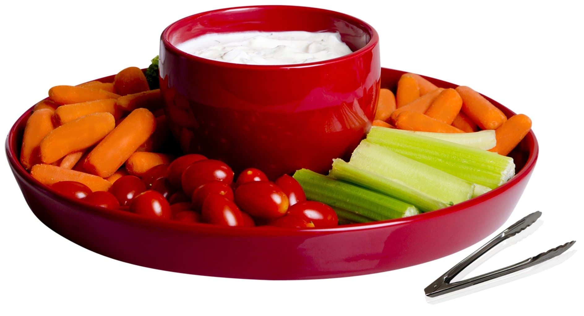 Ceramic Chips and Dip Serving Platter & Footed Cake Stand, 12-Inch Buffet Server Party Centerpiece with Serving Tong