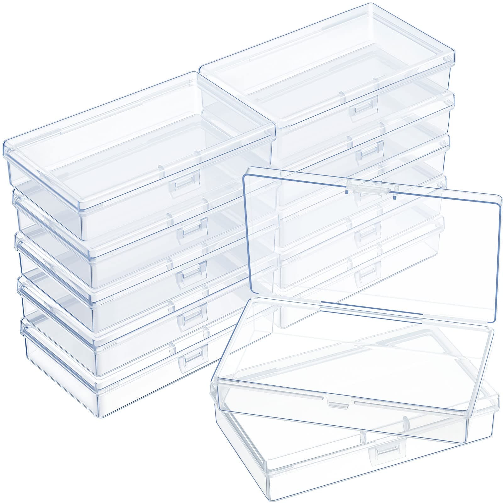 12 Pack Clear Plastic Beads Storage Containers Box with Hinged Lid for Beads and More (5.2 x 3.03 x 1.18 Inch)