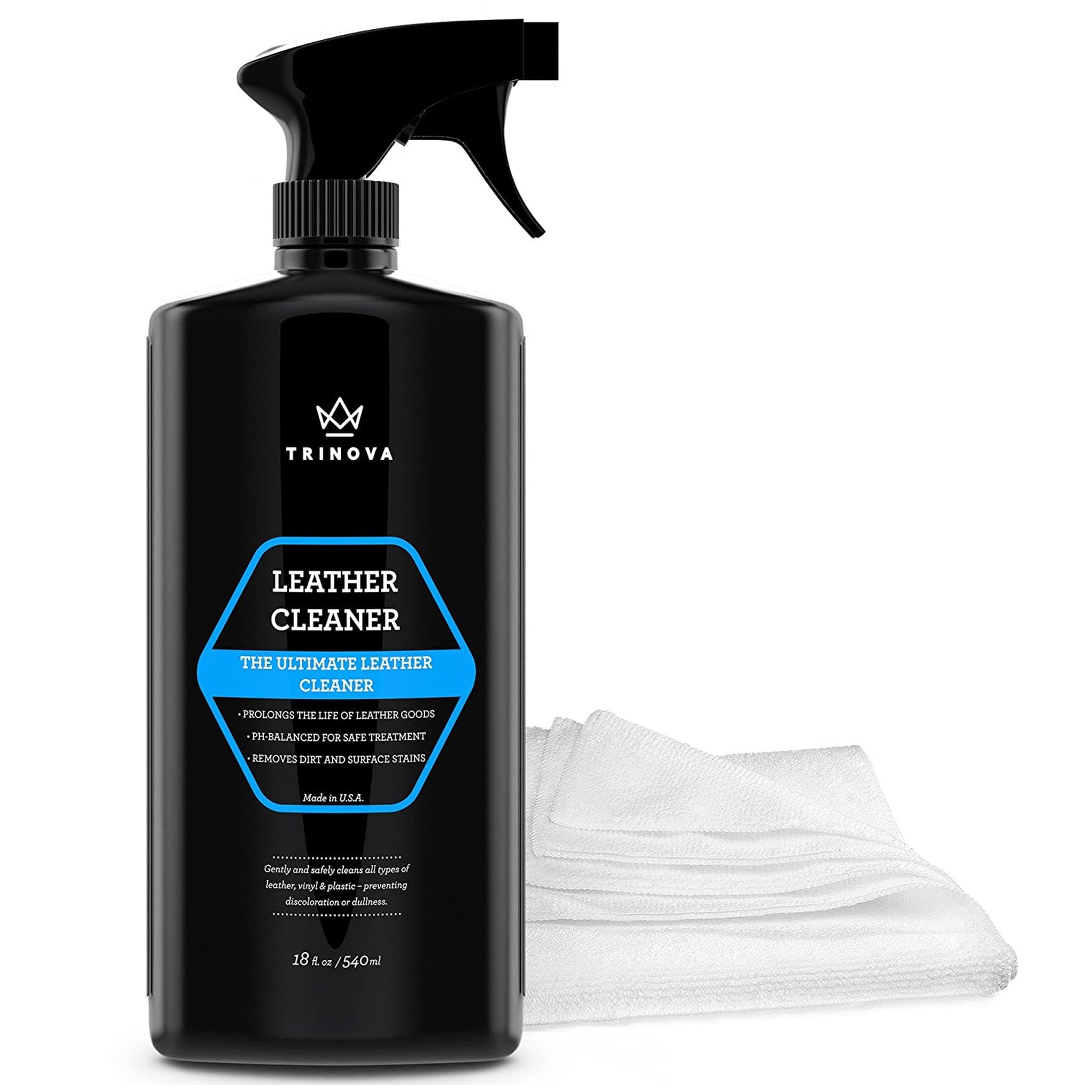 Leather Cleaner for Couch, Car Interior, Bags, Jackets, Saddles. Safe for use in Home or Car, Microfiber Included 18oz