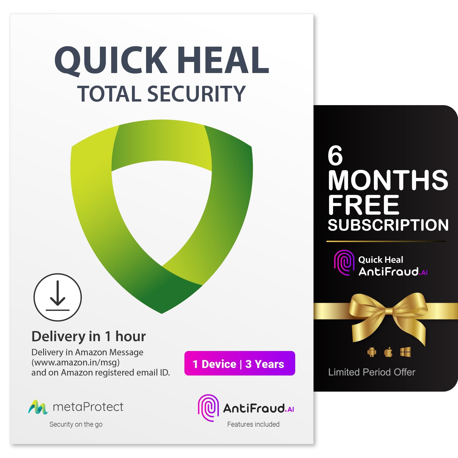 - Quick Heal Total Security | Windows PC/Laptop | 1 User, 3 Year | Dark Web Monitoring & Parental Control | Banking Protection | Email Delivery in 1hr | + 6 month AntiFraud.AI for IOS/Android