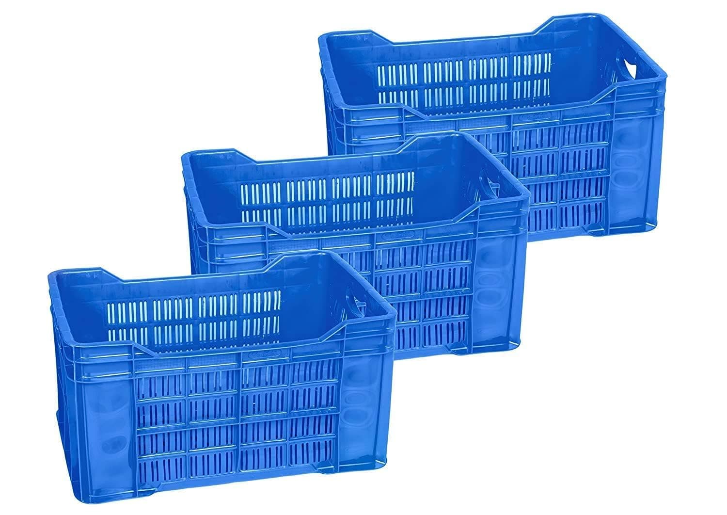 Nilkamal Plastic Rectangular Multipurpose/Vegetable/Fruit/Fish Crate (542 x 360 x 300 mm) Pack of 3 (Blue) 36x54.2x30 cm
