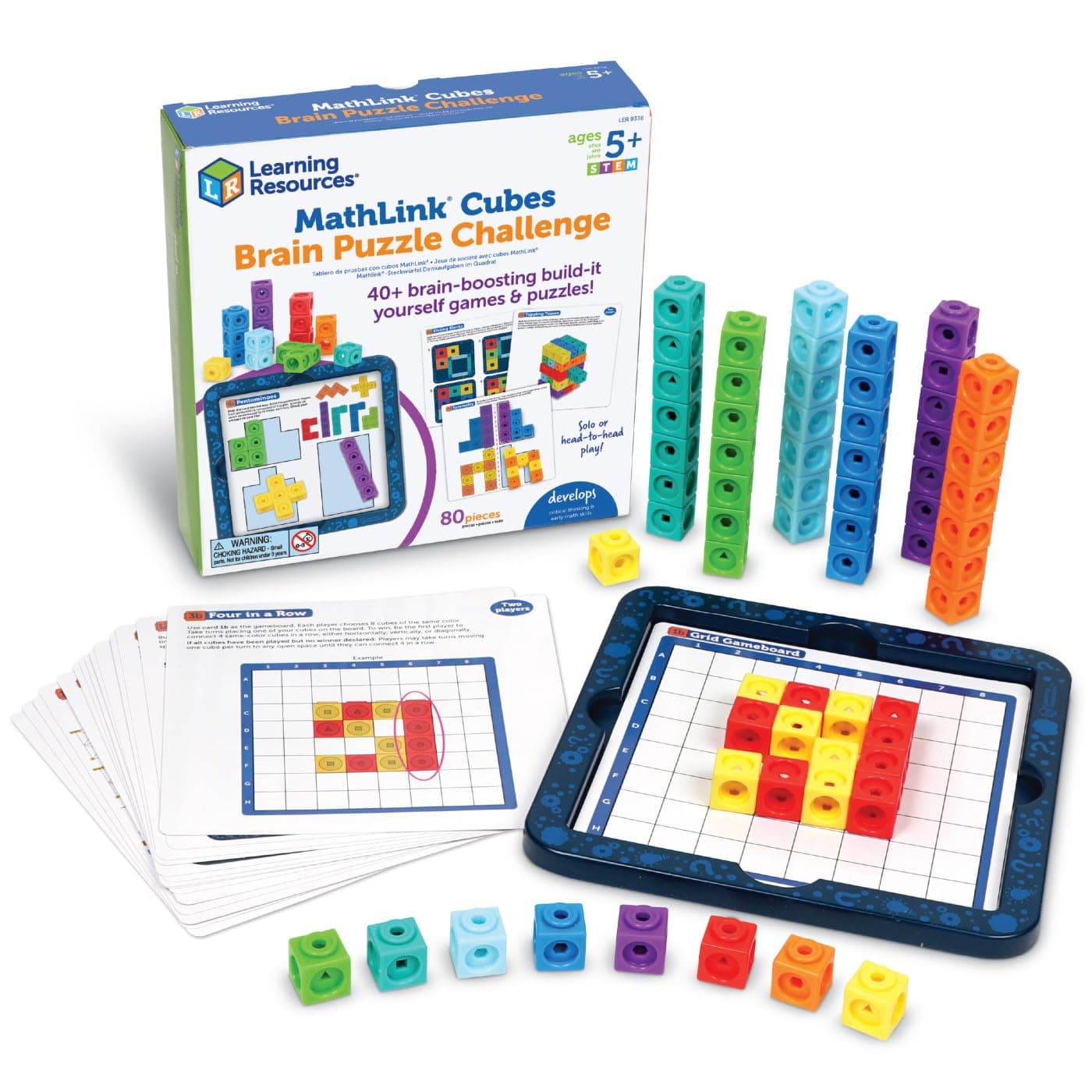 Learning Resources MathLink Cubes Brain Puzzle Challenge, 80 Pieces, Ages 5+, Classroom Must Haves, Preschool Activities, Teacher School Supplies, Math Manipulatives