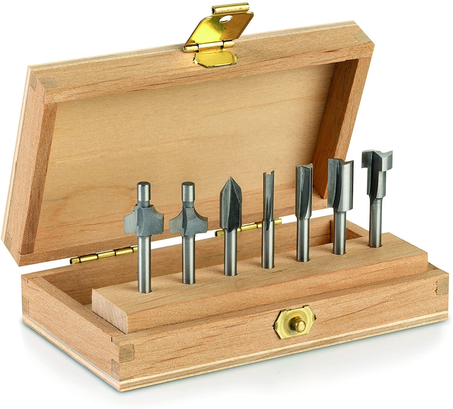 660 Router Bit Set, 7 Multipurpose Router Bits for Rotary Tools in Wooden Tool Box, 3.2 mm Shank