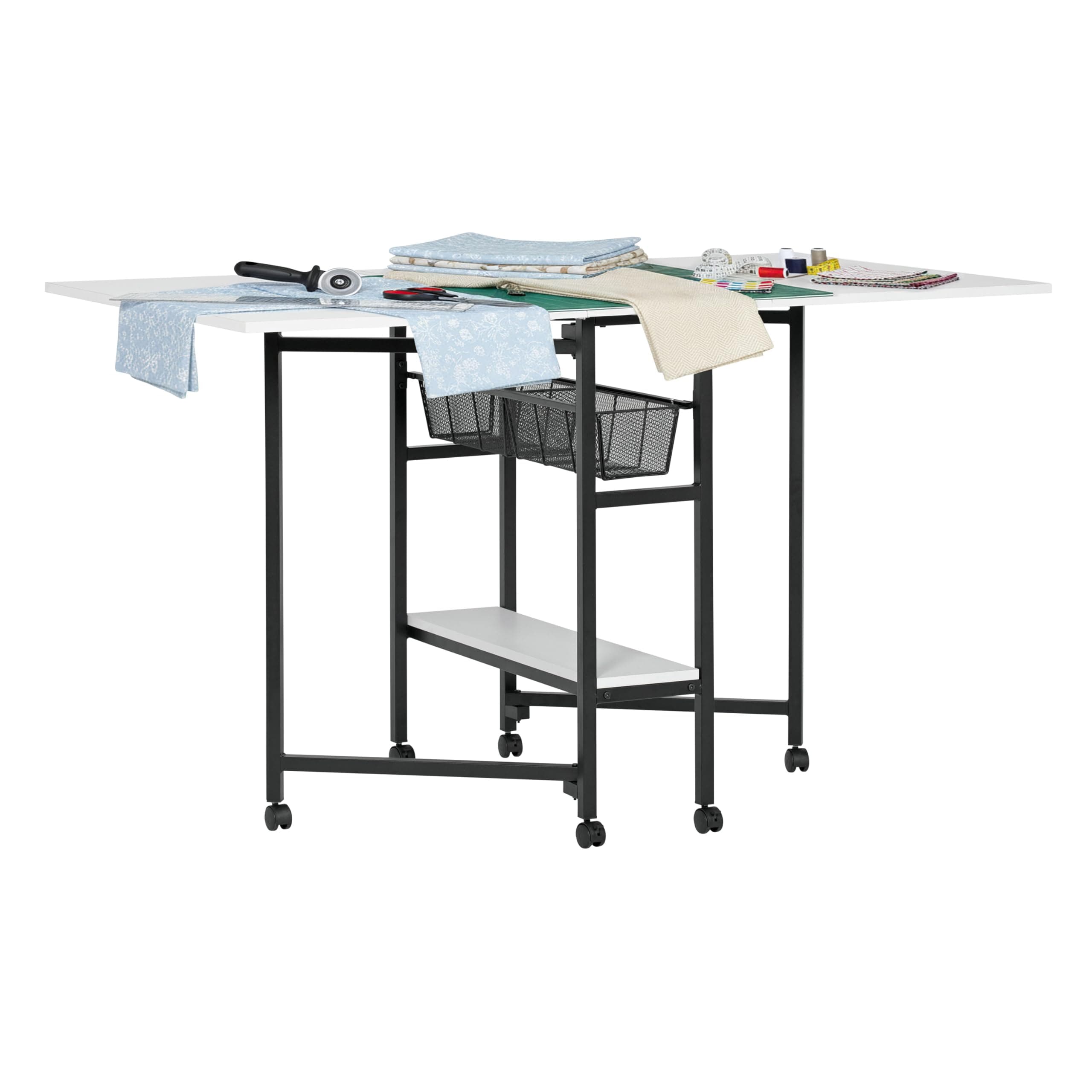 Studio Designs Sew Ready Fabric Cutting Standing Table with Craft Organizers - 58.75" W x 36.5" D x 30" H - Charcoal / White