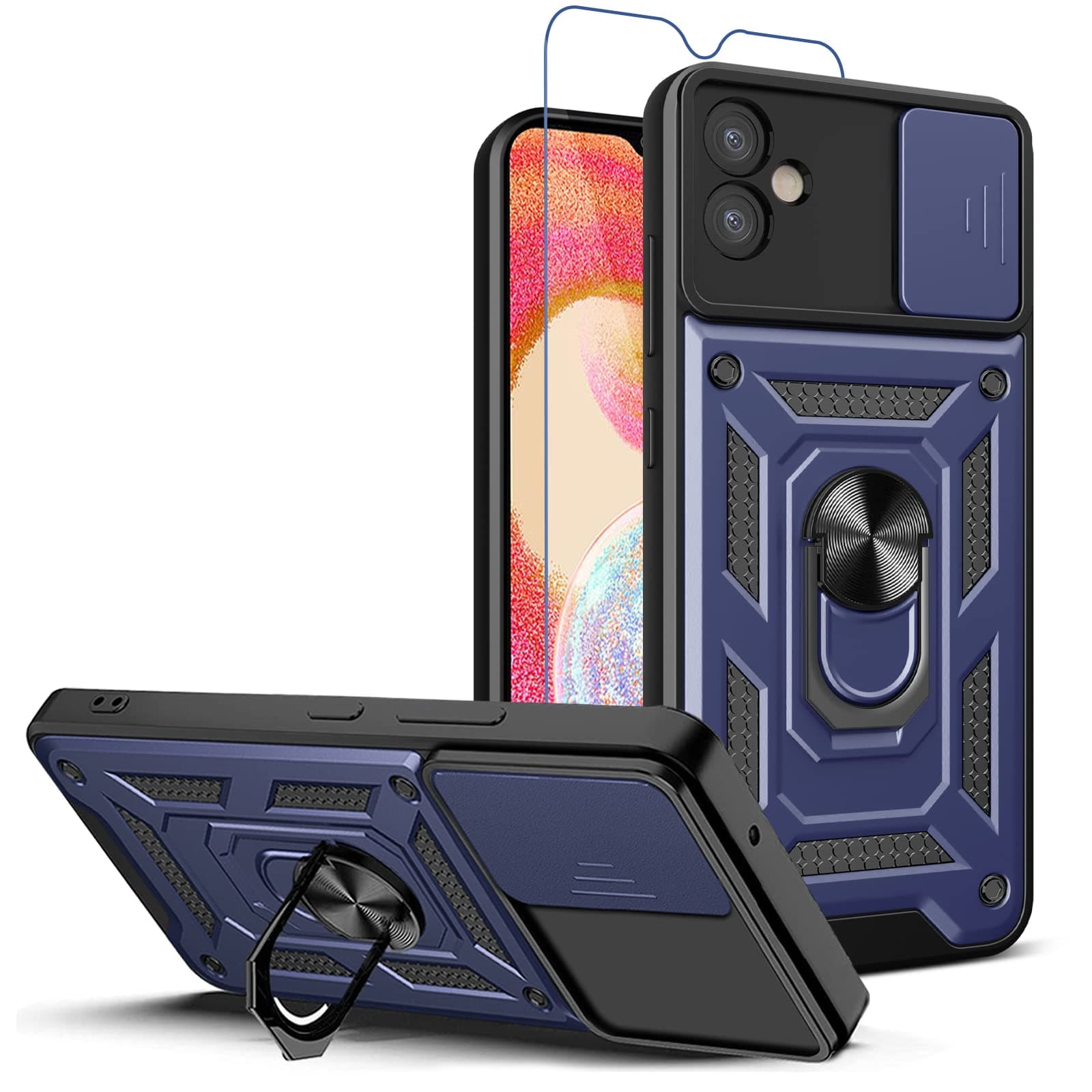 for Samsung Galaxy A04E Case with Screen Protector [360°Rotatable Kickstand] Military Grade Protection Anti-Scratch Phone Case, Magnetic Car Mounts for Samsung A04E(Blue)