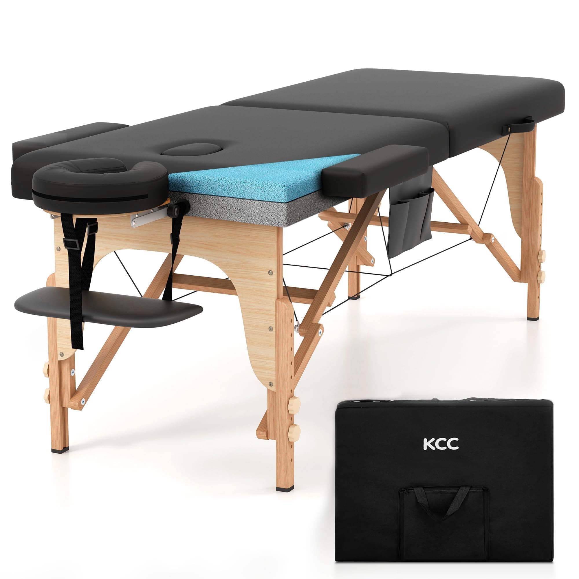 Memory Foam Massage Table Premium Portable Foldable Massage Bed Height Adjustable, 84 Inches Long 28 Inchs Wide Home Salon Spa Bed Tattoo Table with Accessories &Carrying Case, Easy Set Up