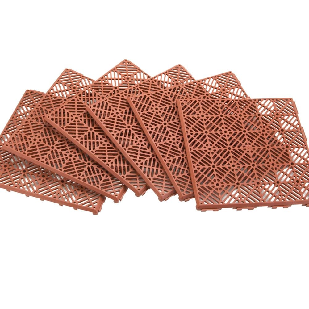 Collections Etc Interlocking Patio 11-1/2" Square Tile Flooring - 6 Piece Set - Easy to Install, Terracotta