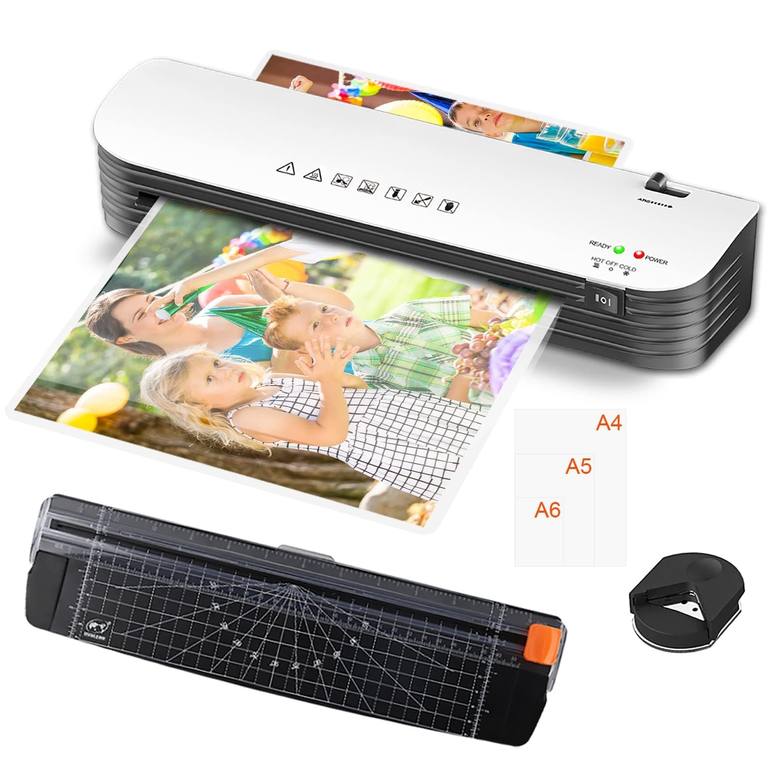 AbleMark Laminator A4 Laminator Machine,Fast Warm-Up Jam-Free Laminate Machine，Laminator with Paper Cutter and Corner Rounder，Cold Hot Lamination Machine for Home Office School Use