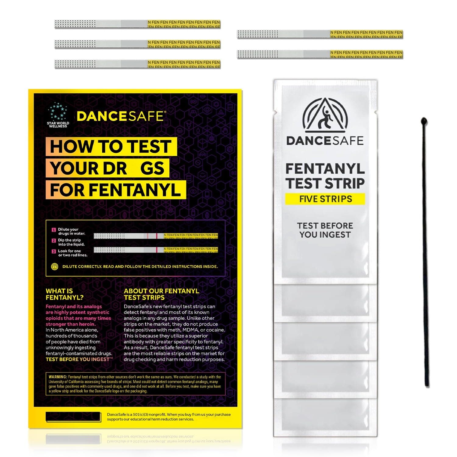 Fentanyl Test Strips Kit with Quick Results, 5 Pack, Testing for Liquid and Powder Substances, Rapid Response for Liquids, Powders and Pills, 10mg Micro Scooper Included