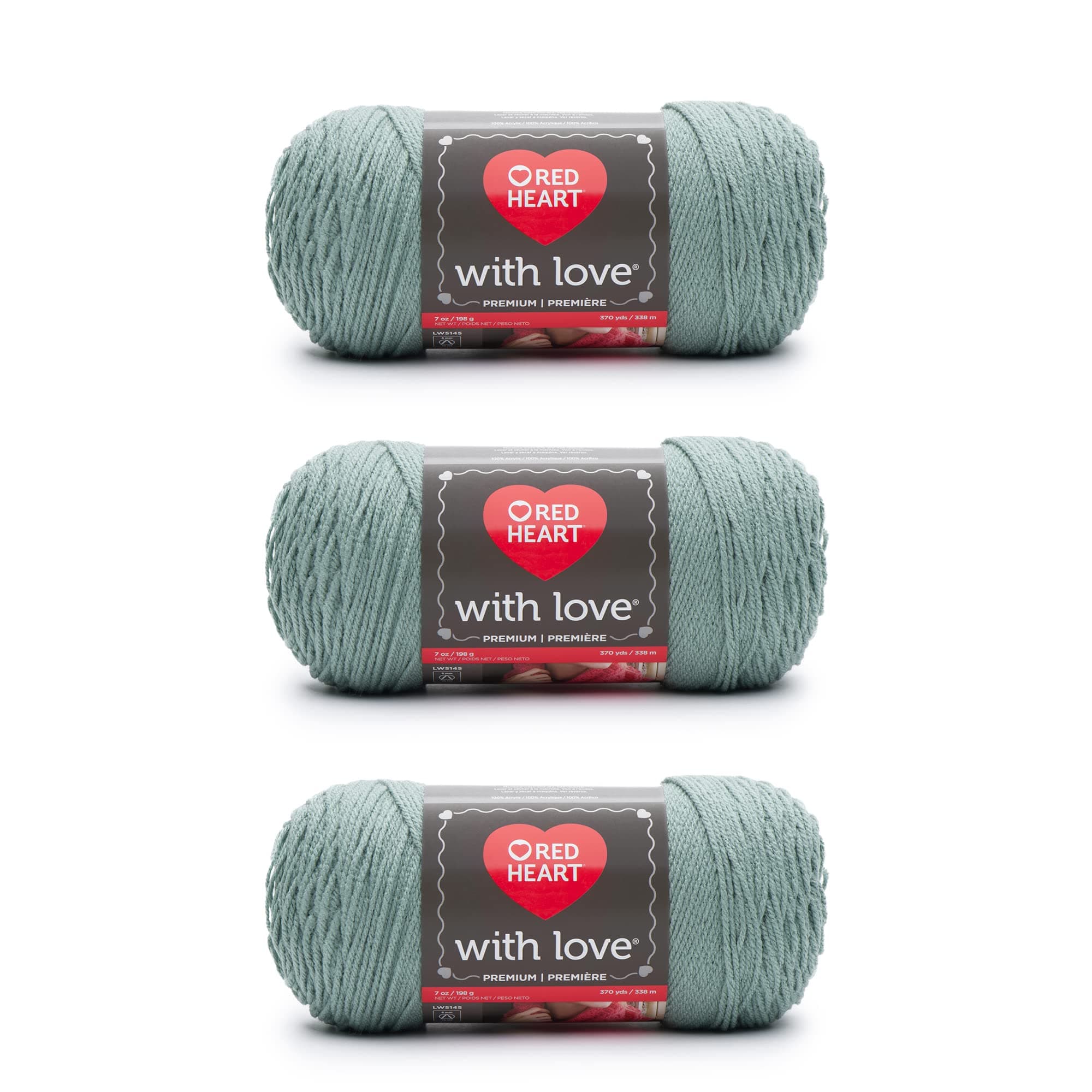 with Love Sage Yarn - 3 Pack of 198g/7oz - Acrylic - 4 Medium (Worsted) - 370 Yards - Knitting/Crochet
