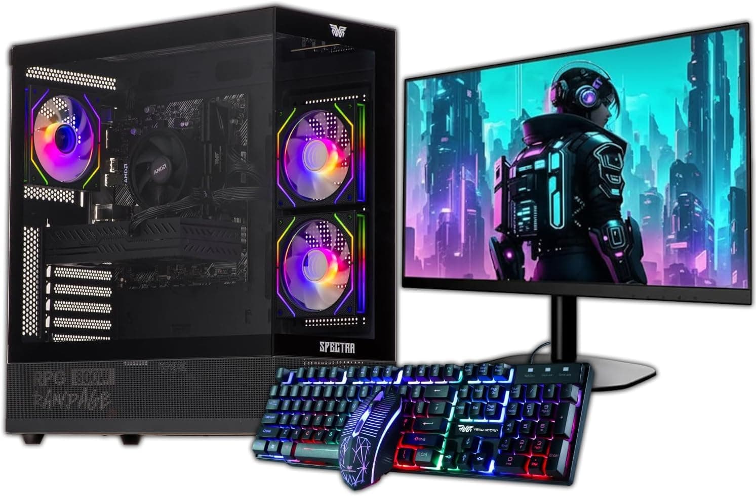 Veno Scorp Budget Gaming PC 22” Bundle Intel Core i3-8GB RAM - 500GB HDD – GT 710 2GB NeonZilla ARGB Gaming Case - WINDOWS 10