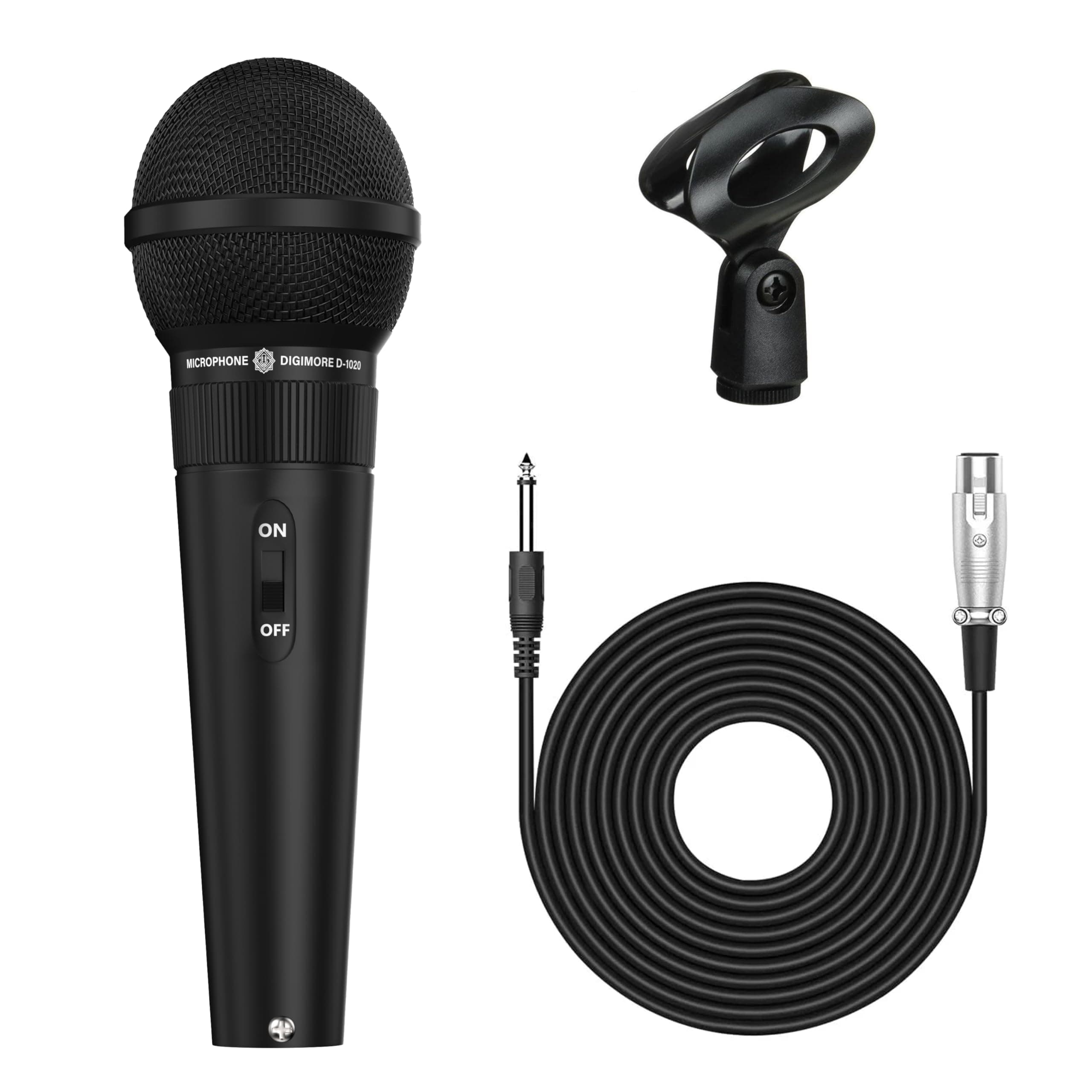DIGIMORE Wired Microphone for Singing | 3-Pin XLR Mic | Dynamic Mic w Mic Holder, Cardioid Polar Pattern for Karaoke | Speech | Stage | Wedding, 20 Ft Cable Length (D-1020)