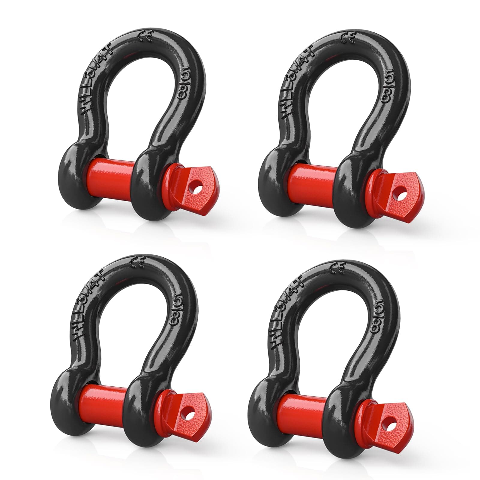 Nilight 4 Pack Small Shackles 5/8" D-Ring Shackle 3.25 Ton (7165 Lbs) Capacity Heavy Duty Off Road Recovery Shackle Kit for Cars and Other Applications for Tie Downs, Black Red