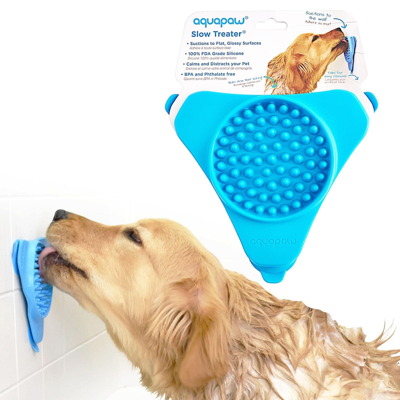 Aquapaw Premium Licking Mat for Dogs & Cats | Non-Slip Slow Feeding Mat for Food, Treats & Peanut Butter | Dog Anxiety Relief & Boredom Reducer with Suction Cups | Perfect for Bathing, Grooming - Blue