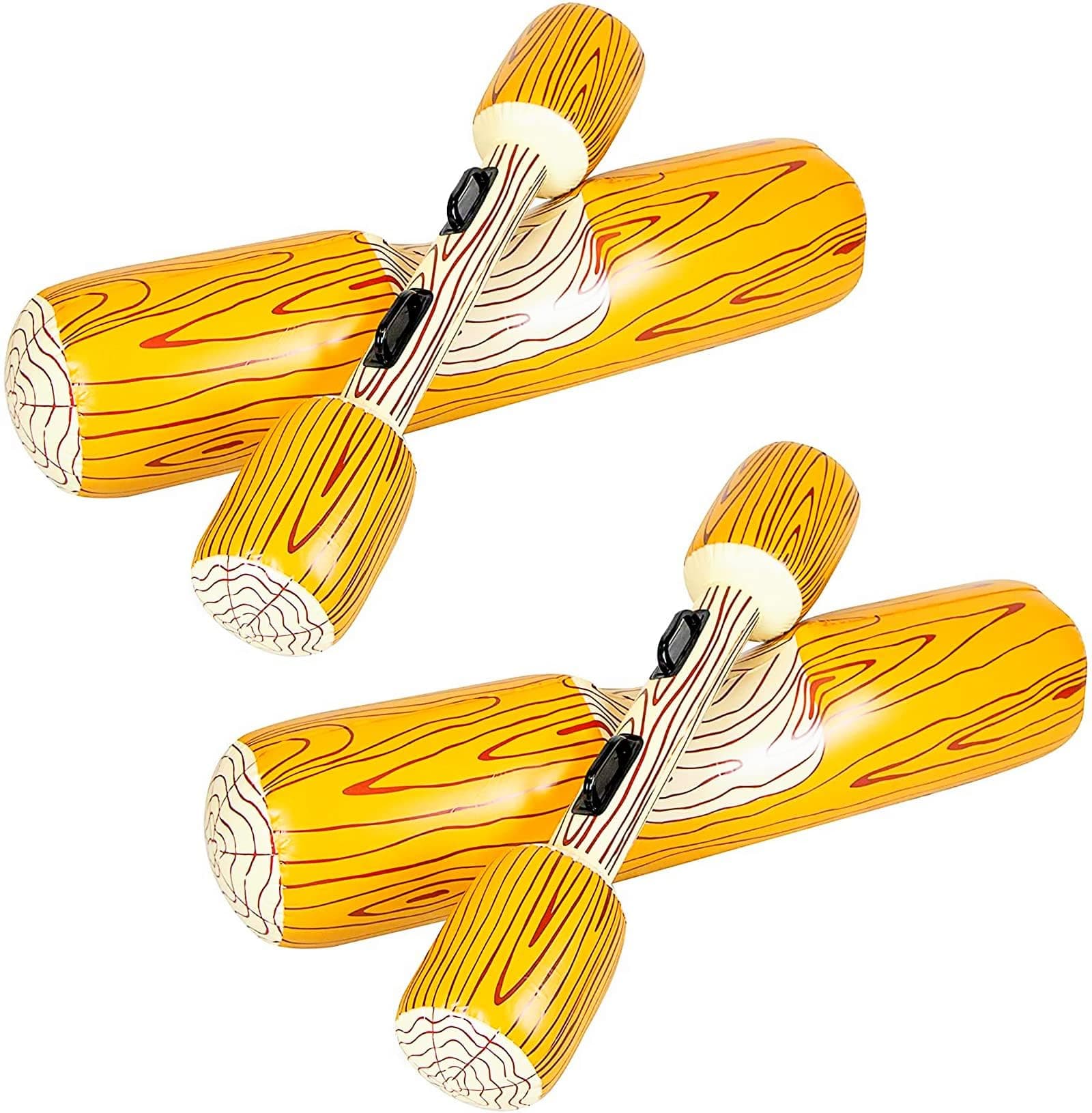 Pool Inflatable Float, 4 Pcs Inflatable Pool Toys for Children & Adults, Wooden Pattern Pool Toys, Battle Log Raft with Paddles for Outdoor Pool Games