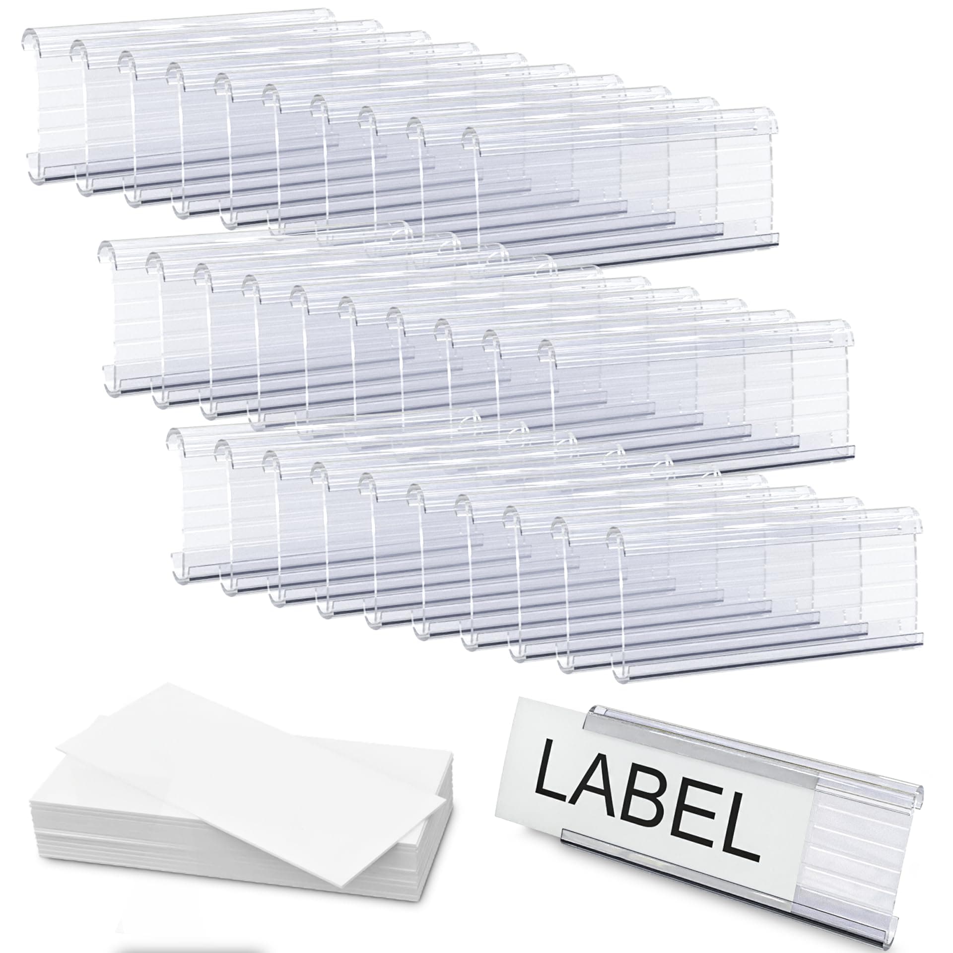 Wire Plastic Shelf Label Holders, Plastic Rack Label Clip Holder for Home, Office Compatible with Metro 1-1/4 inch Shelves, 30pcs (Label Paper Included) (3 Inch)