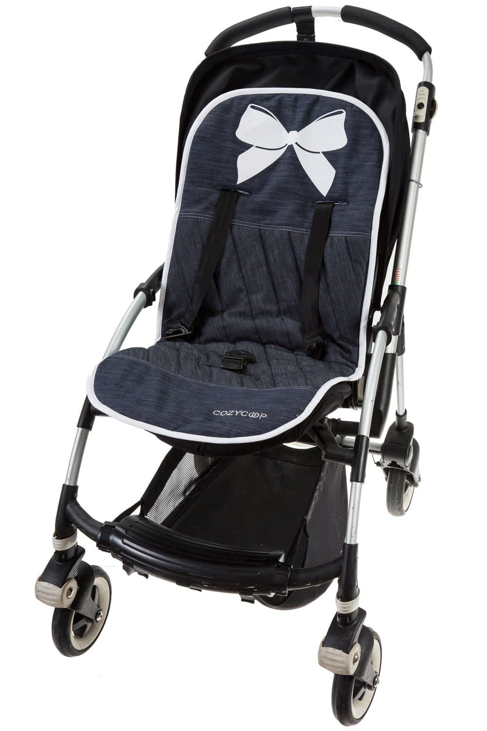 Denim Stroller Liner White Printed Bow