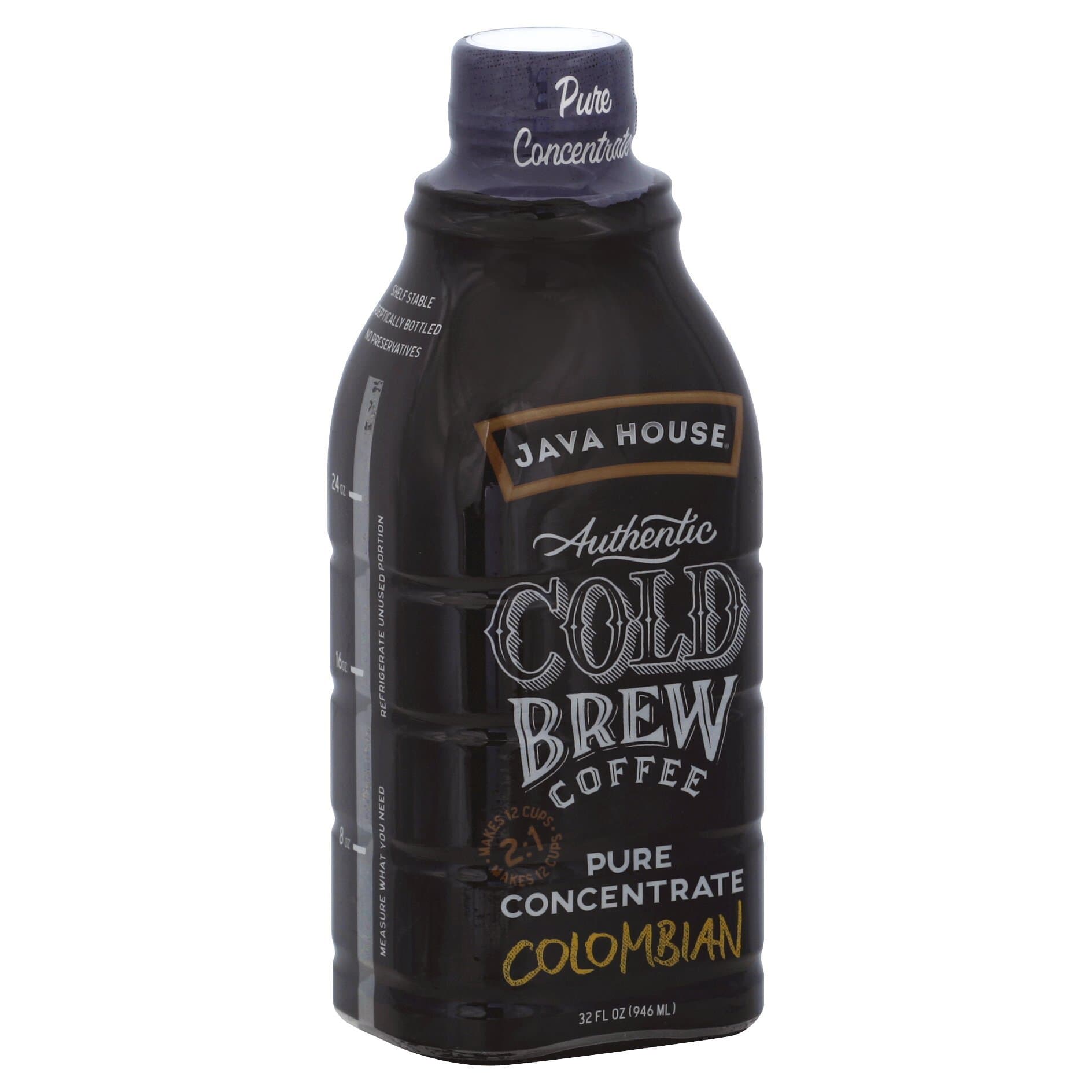 JAVA HOUSE Authentic Cold Brew Coffee, Columbian Black, 2:1 Concentrate,32 Ounce