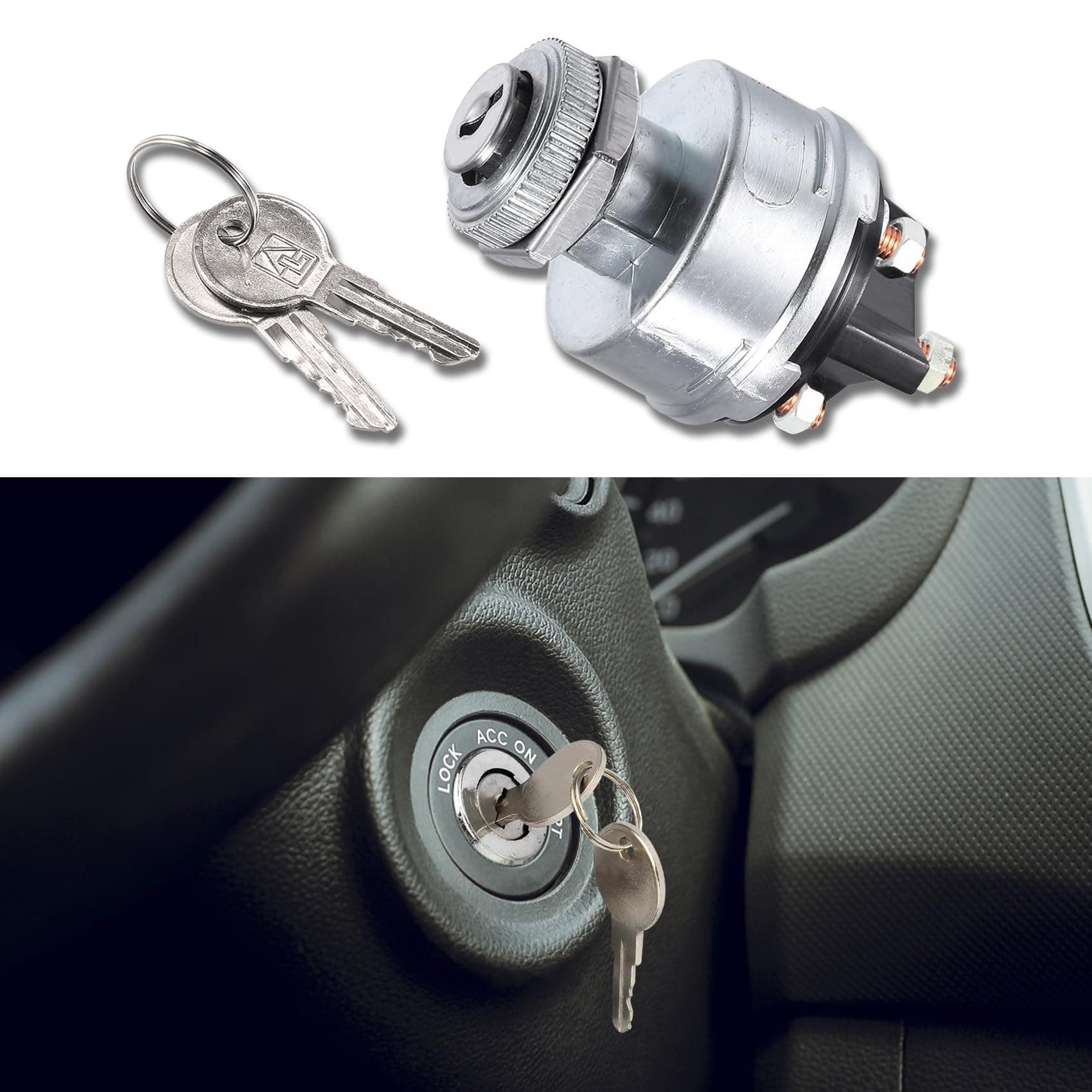 Ignition Switch with Key, 4 Position Universal Key Ignition Switch 12v for Car, Truck, Tractor, Trailer, Forklift, and More, Acc/Off/IGN/Start