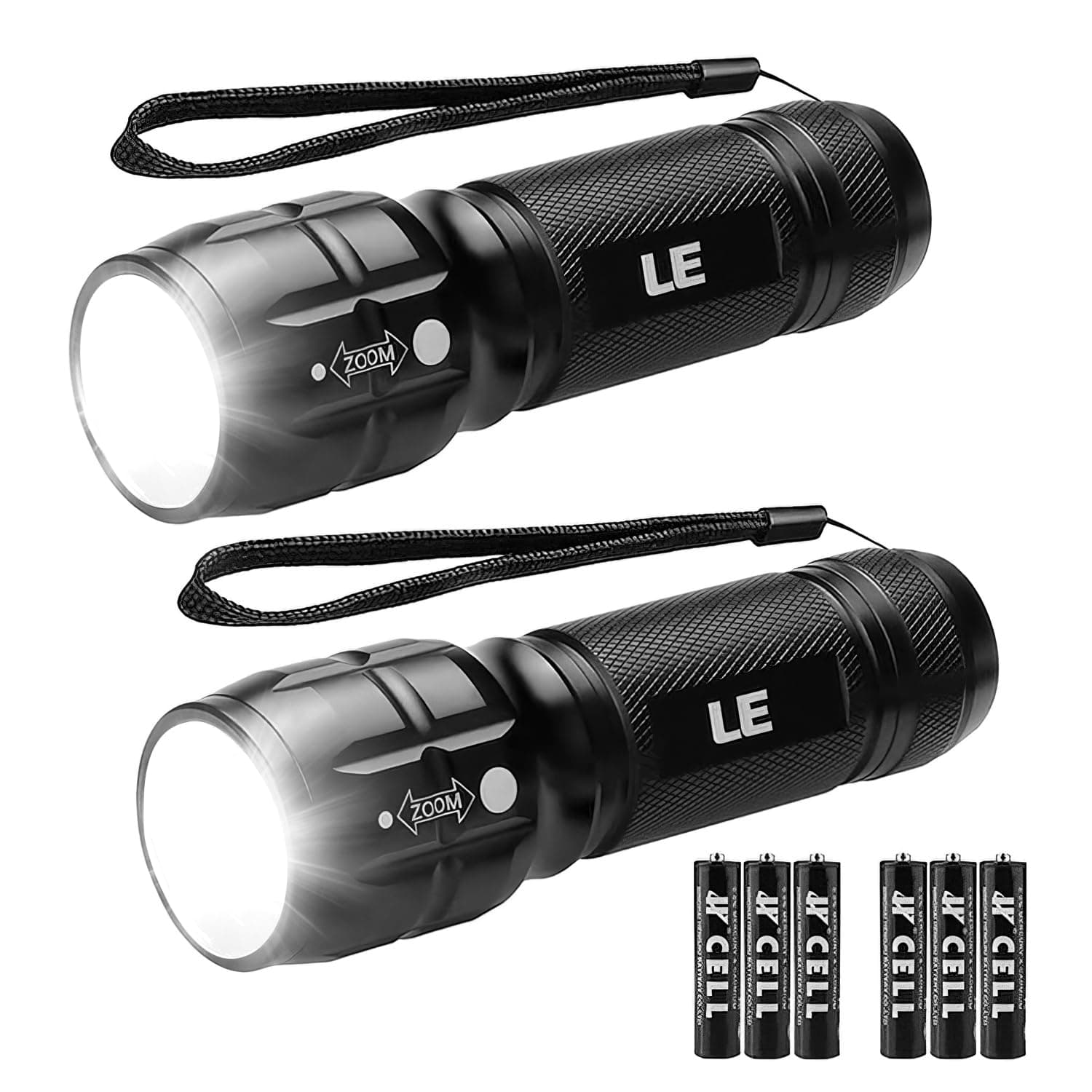 Lighting EVER LED Flashlights High Lumens, Small Flashlight, Waterproof, Adjustable Focus Flash Light for Outdoor, Emergency, Camping, AAA Batteries Included, 2 Pack