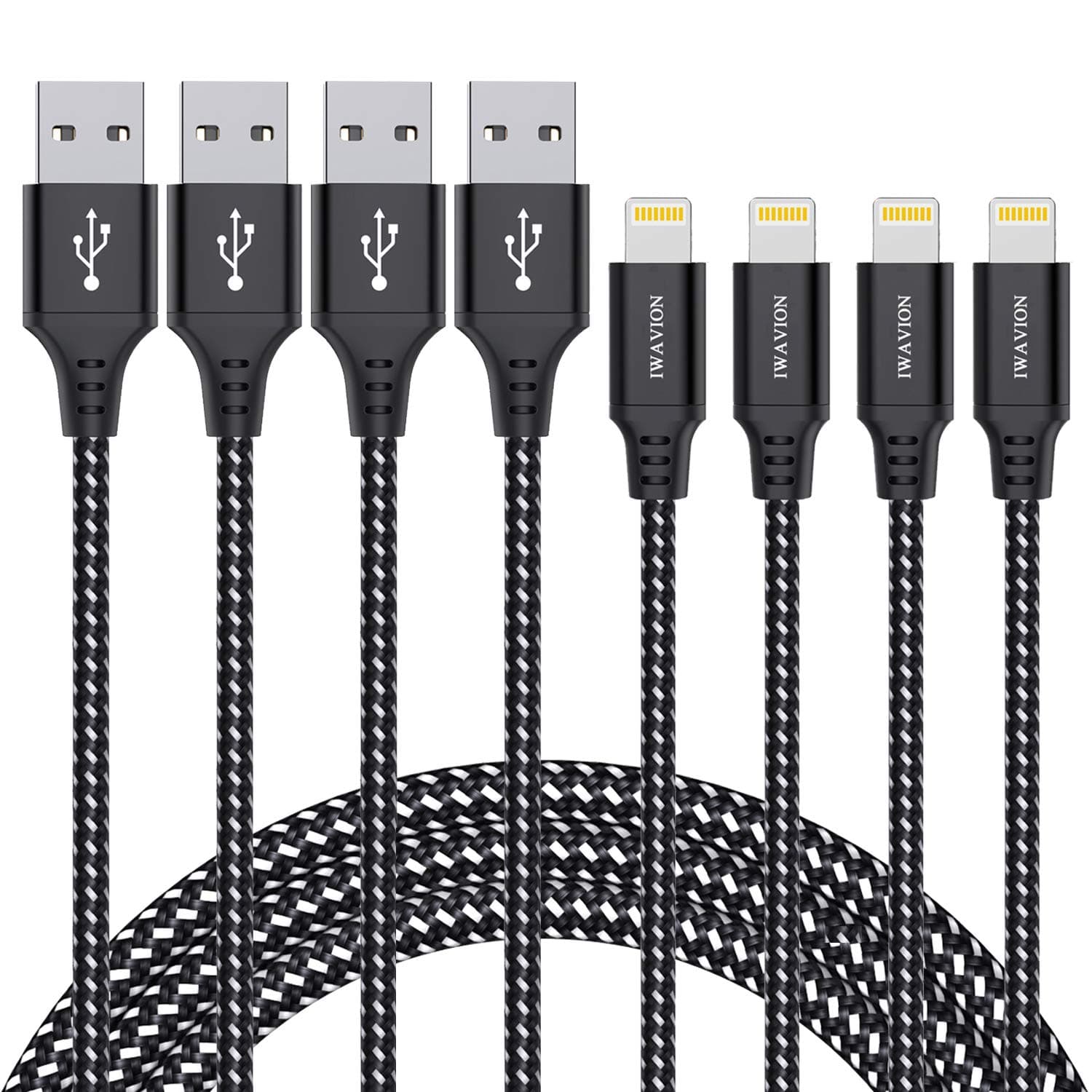 iPhone Charger Cable, 4pack 3ft/1m Lightning Cable Nylon Braided MFi Certified iPhone Cable USB Sync Cord Fast iPhone Charging Cable for iPhone Xs Max X XR 8 7 6s 6 Plus SE 5, iPad mini/Air