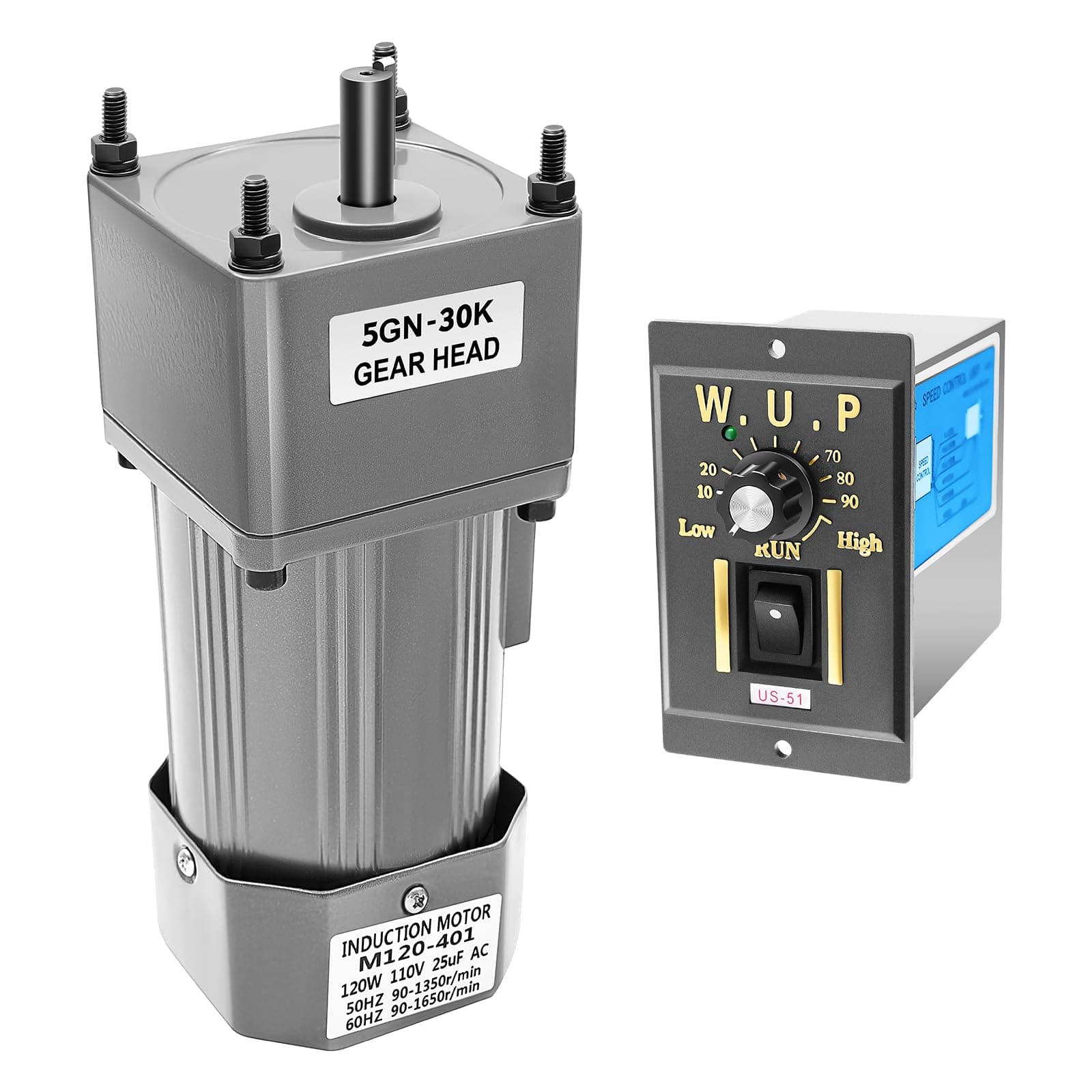 Variable Speed Geared Motor, 110V AC Gear Reduction Motor Adjustable Single-Phase High Torque Electric Gear Motor with Speed Controller 0-45RPM 120W 30K(Reduction Ratio 1:30)