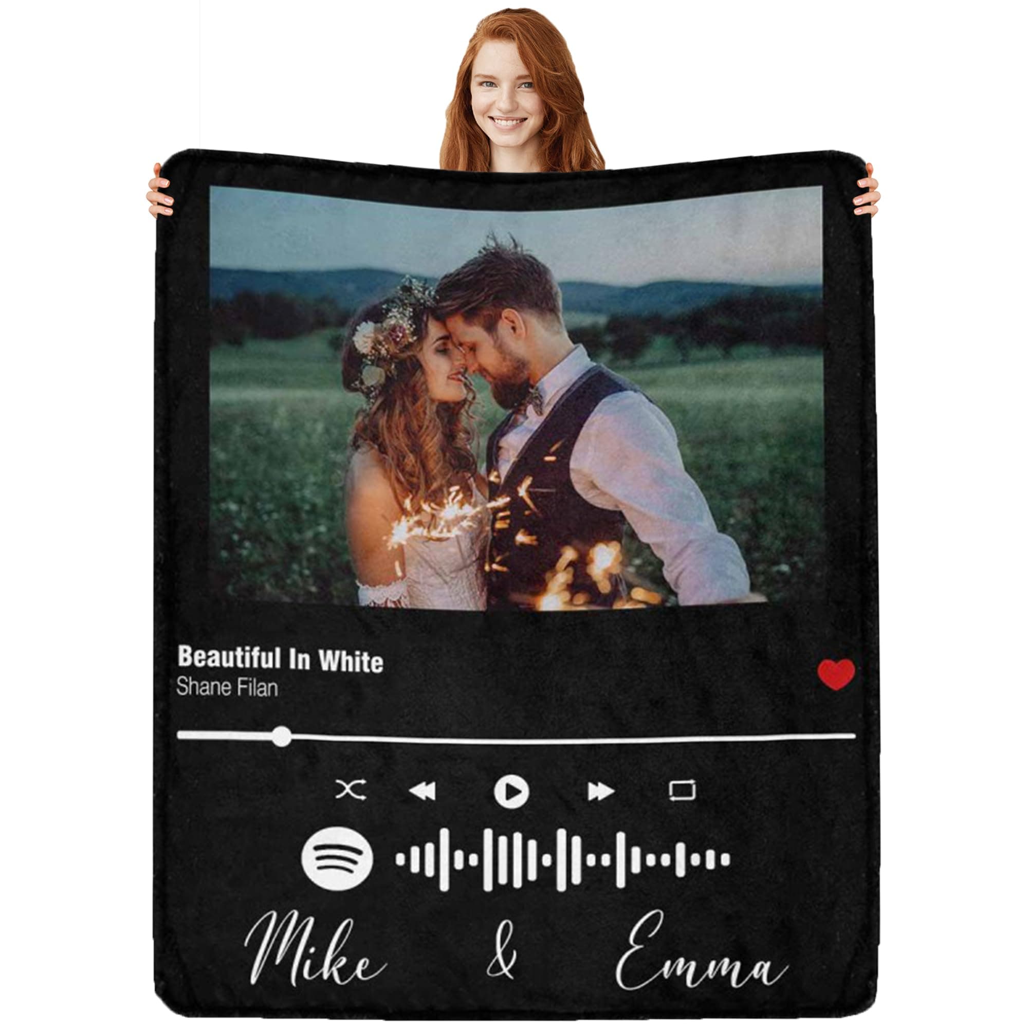 Personalized Spotify Code Music Blanket, Custom Photo Blankets for Couples Lover Boyfriend Girlfriend Husband Wife, Customized Picture Throw Blankets for Valentines Birthday Wedding Gifts 30"x40"