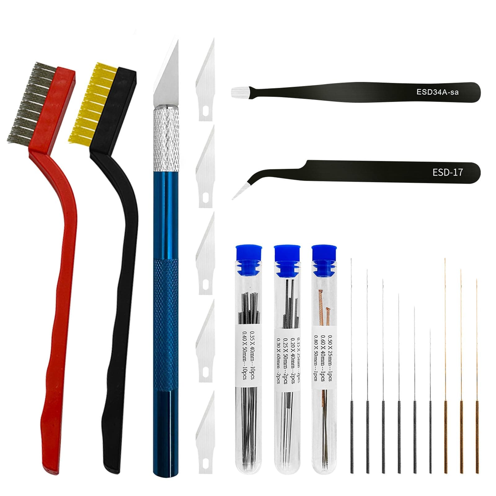 42Pcs 3D Printer Nozzle Cleaning Tool Kit, 0.15/0.20/0.25/0.30/0.35/0.4/0.5/0.6/0.8 mm Nozzle Cleaner Needles,3D Printer Extruder Hotend Cleaning Brush with Tool Bag, for Bambu Lab, Ender3/Kobra