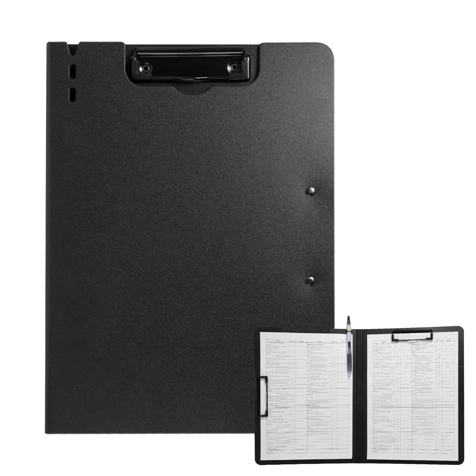 Clipboard Folder, A4 Foldable Clipboard with Horizontal and Vertical Double Metal Clips, 360 Degree Foldable Binder Clipboards with Pen Holder, File Cover Work Folder Clipboards, Black