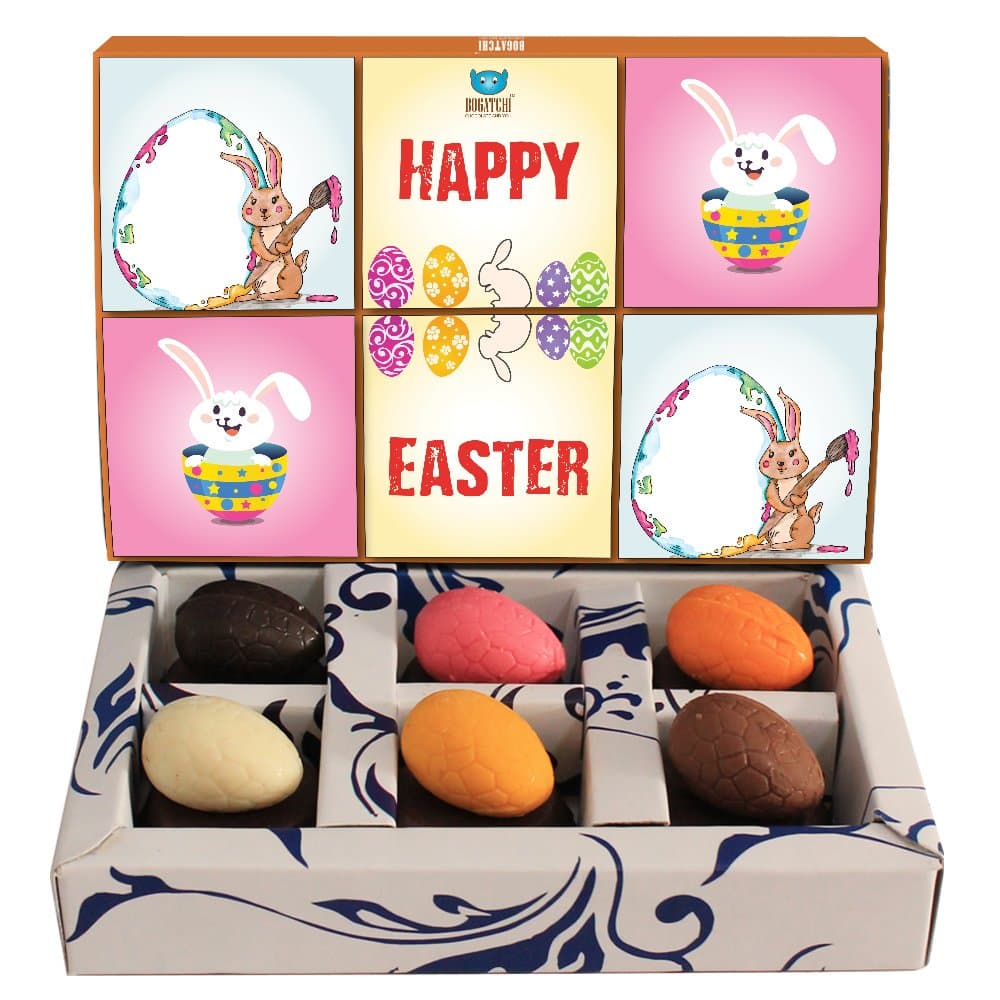 Chocolate Easter Eggs with Almond Filling 80g | Assorted Flavours Dark, Milk, White, Mango, Orange & Strawberry | Premium Festive Gift Chocolates