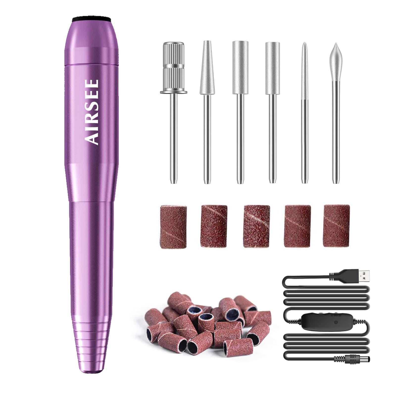 AIRSEE Studio Basic Electric Nail Drill, USB Portable Nail E File Machine for Professional Beginners, Manicure Pedicure Dremel Kit for Salon & Home Use , Purple